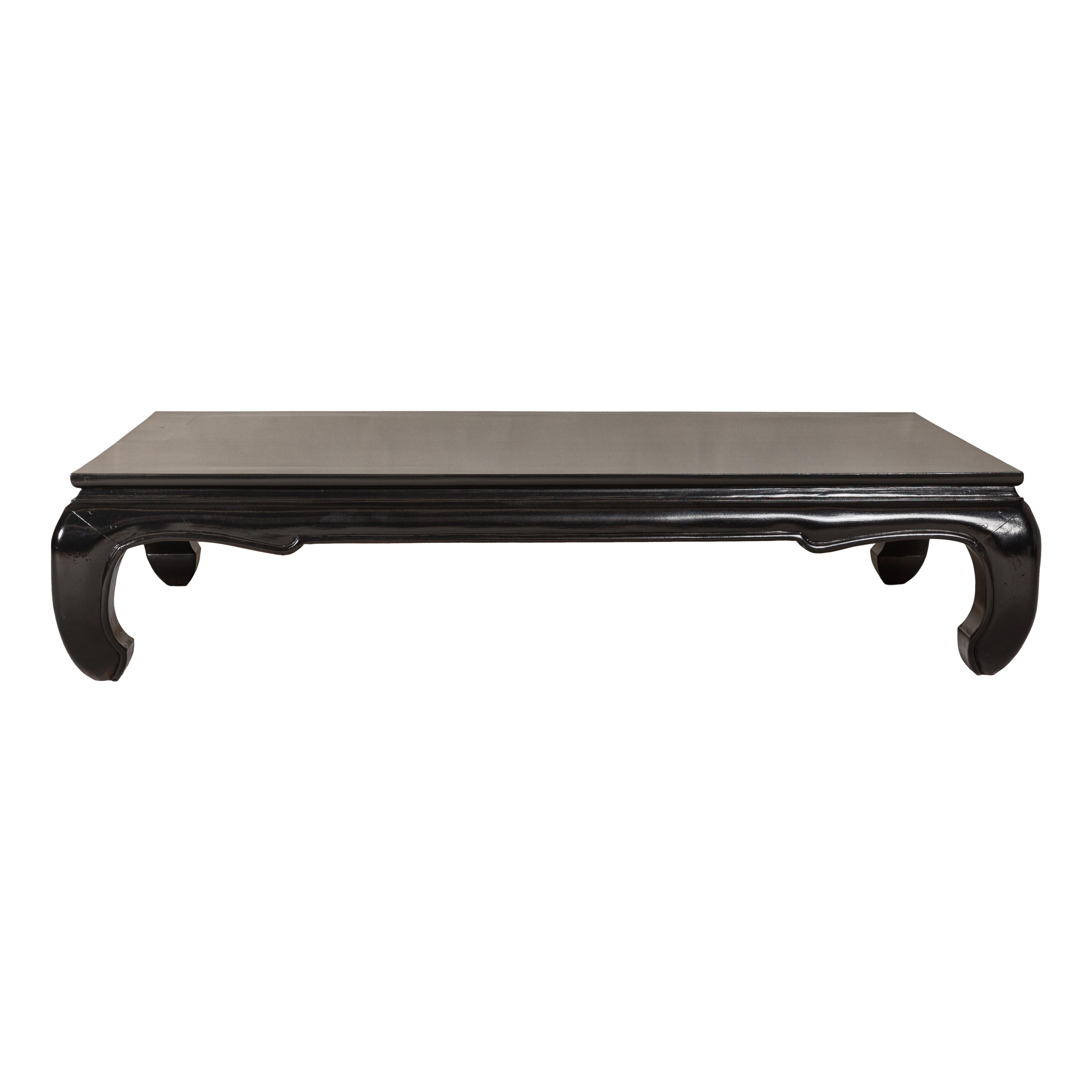 Teak Wood Chow Legs Coffee Table with Custom Black Lacquer Finish For Sale 11
