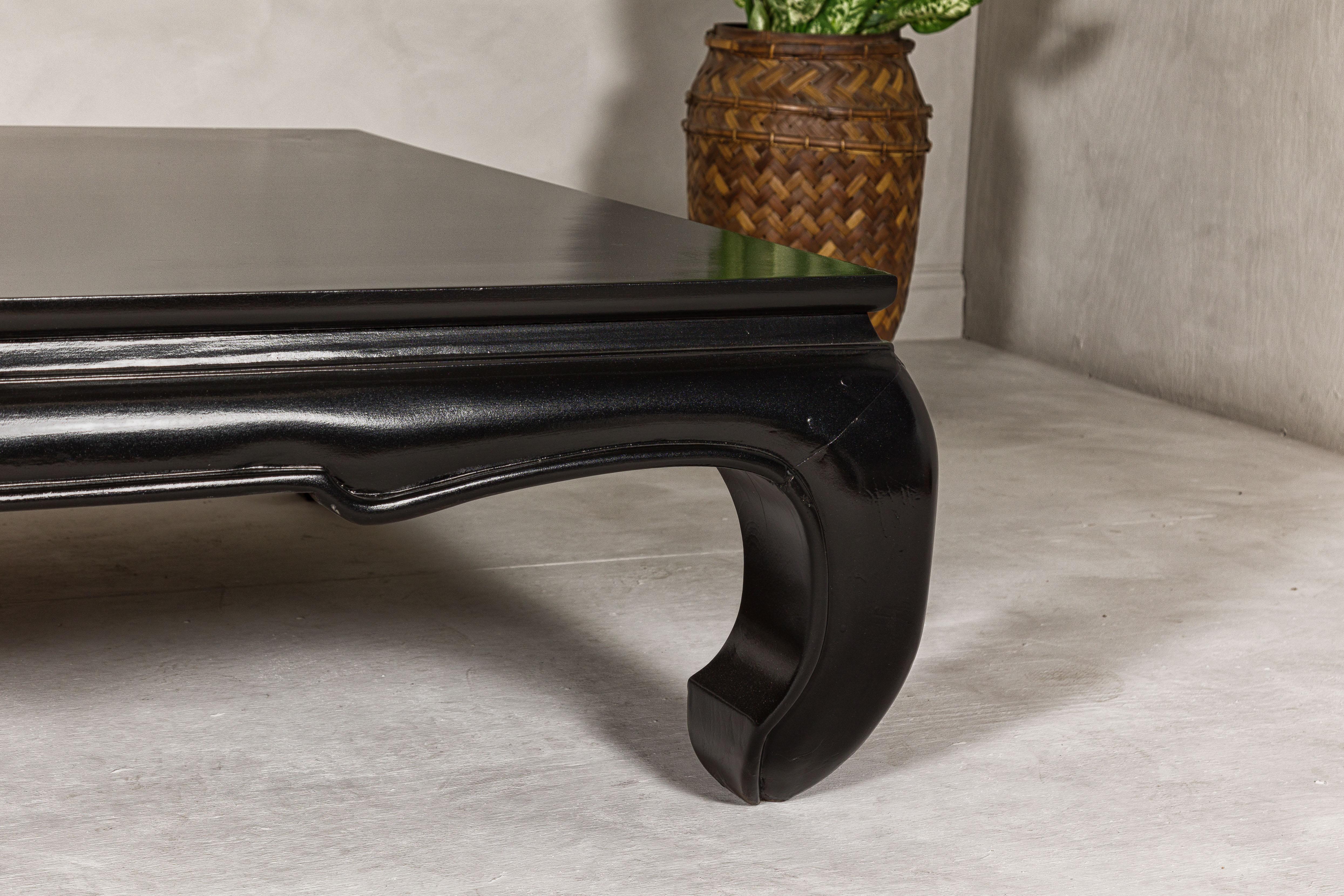20th Century Teak Wood Chow Legs Coffee Table with Custom Black Lacquer Finish For Sale