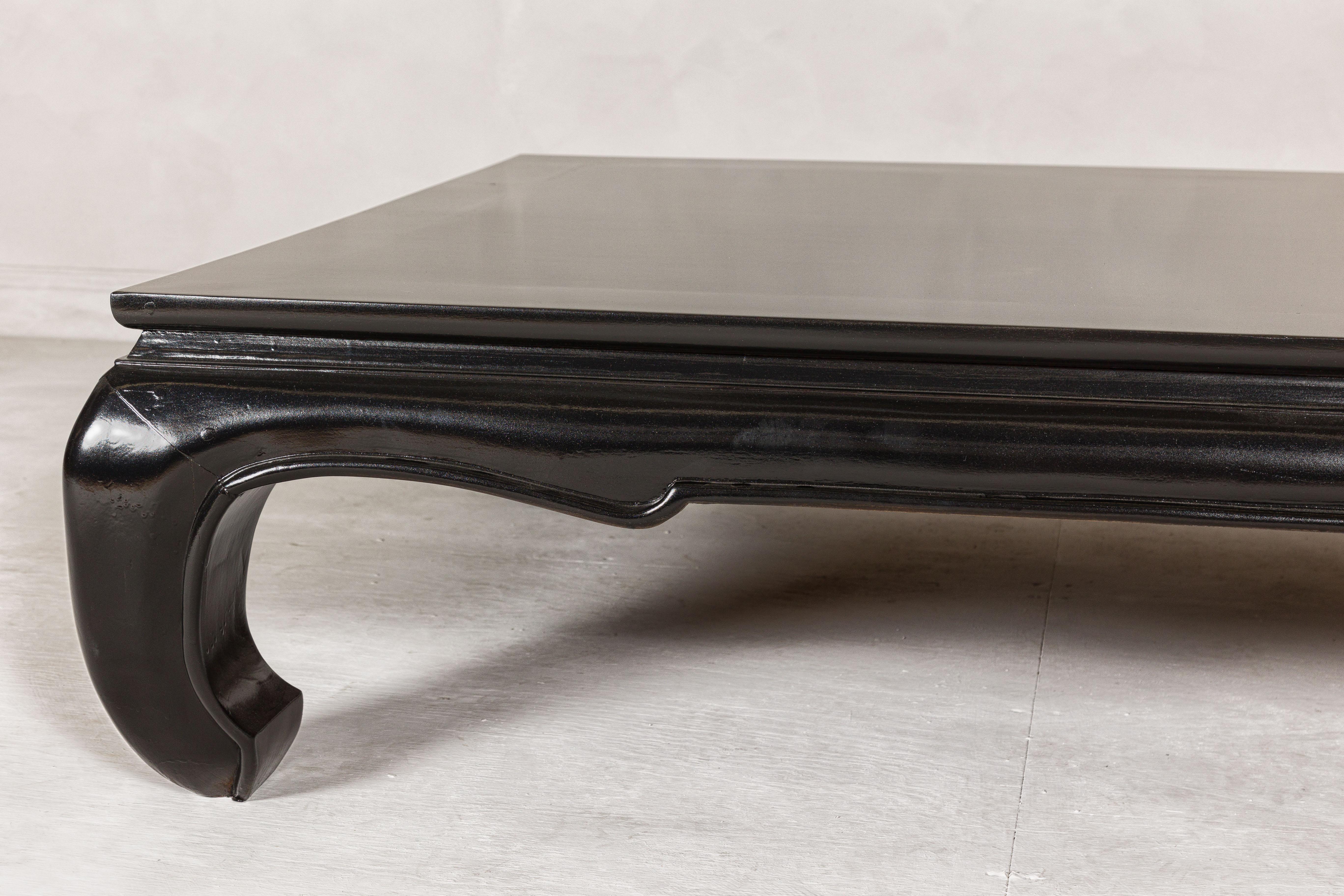 Teak Wood Chow Legs Coffee Table with Custom Black Lacquer Finish For Sale 1