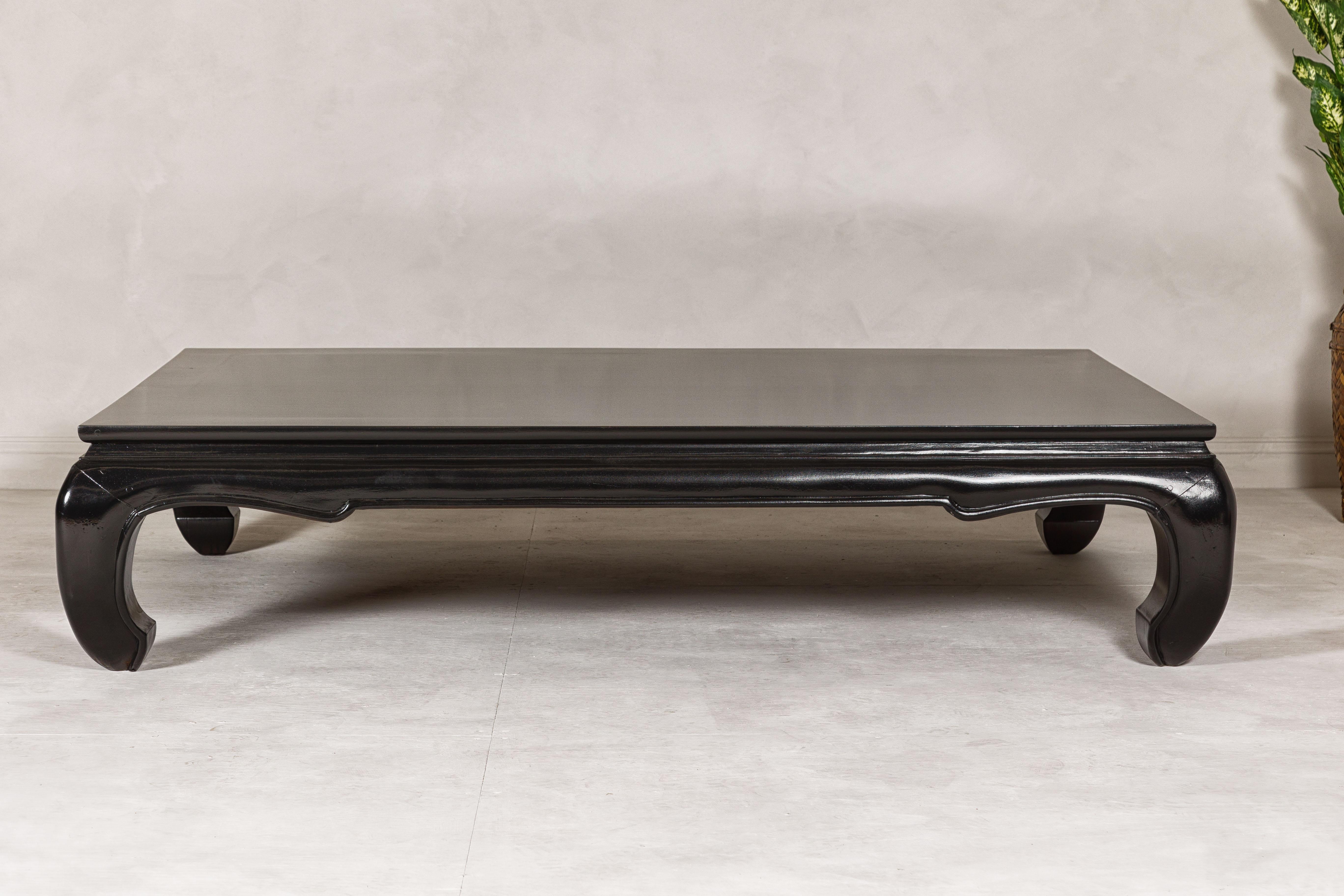 Teak Wood Chow Legs Coffee Table with Custom Black Lacquer Finish For Sale 2