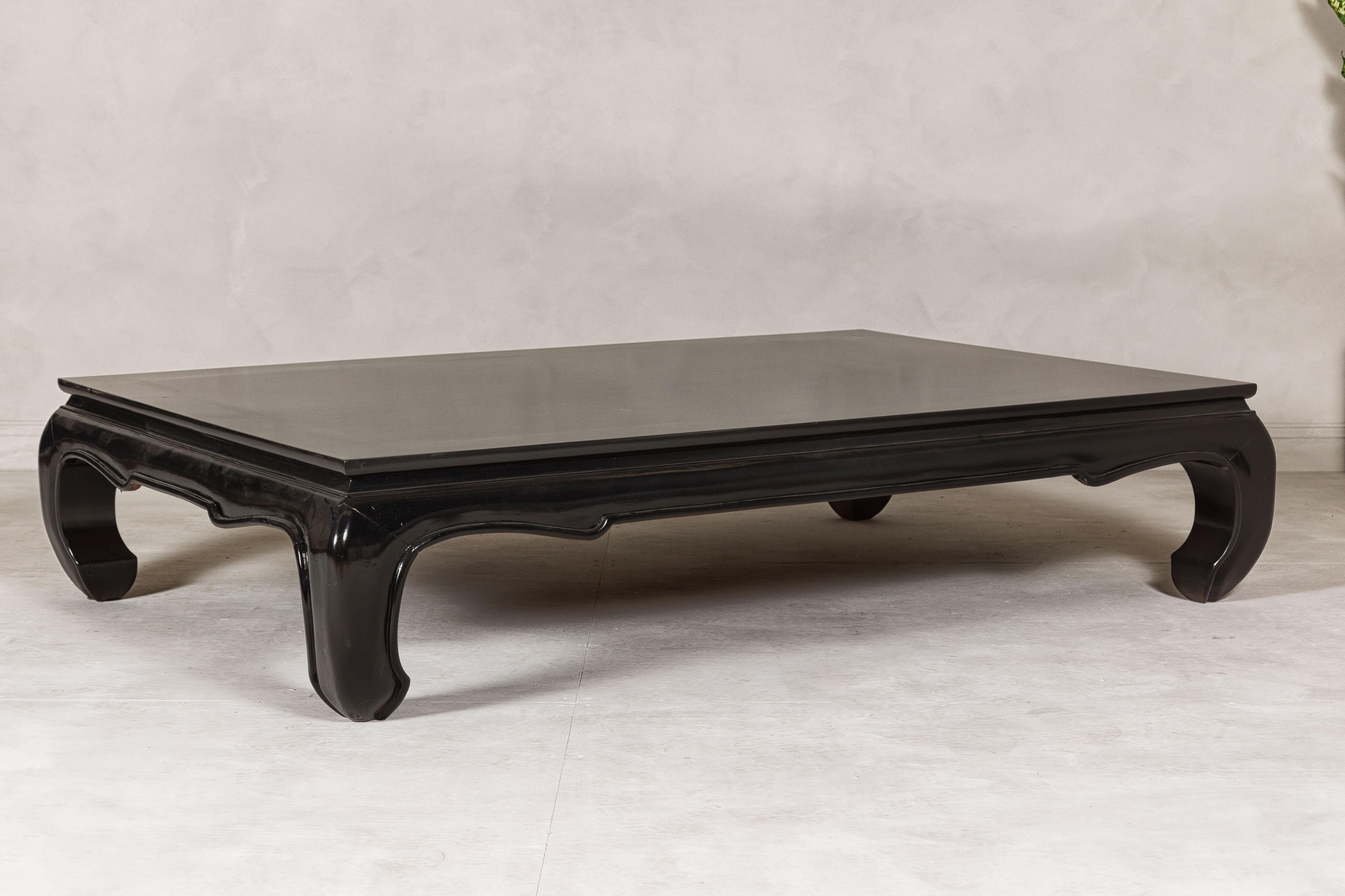 20th Century Teak Wood Chow Legs Coffee Table with Custom Black Lacquer Finish