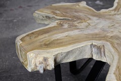 Teak Wood Coffee Table/ Sofa Table on Black Metal Feet, Organic Modern