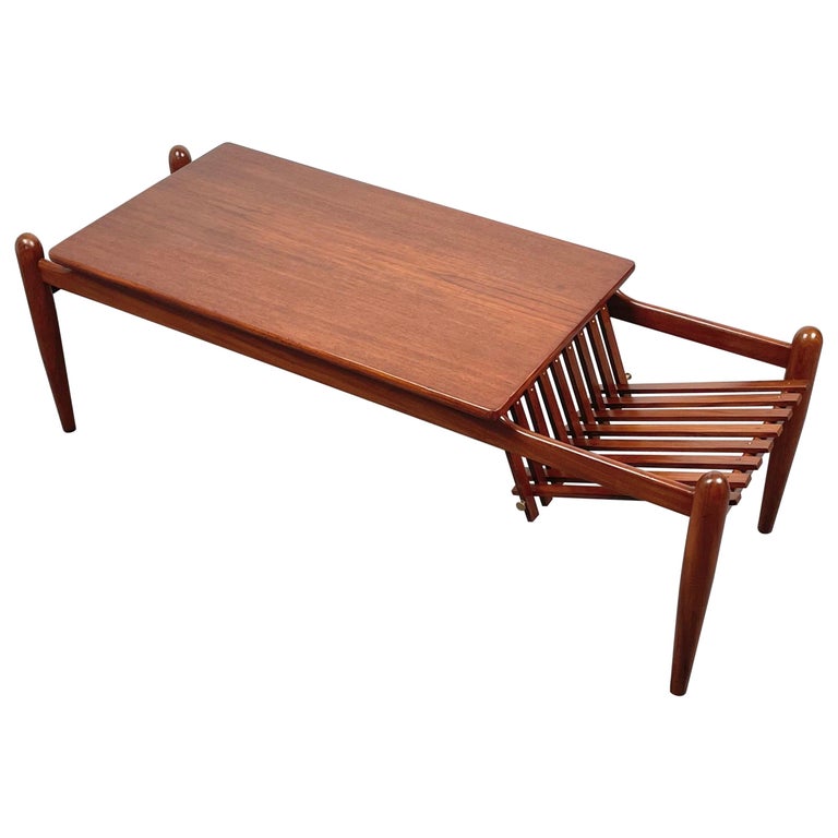 Teak Wood Coffee Table Magazine Rack, Italy, 1960s For Sale at 1stDibs
