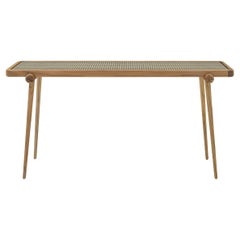 Teak Wood Console Table with Cane and 63-Inch Glass Top - Plot Collection