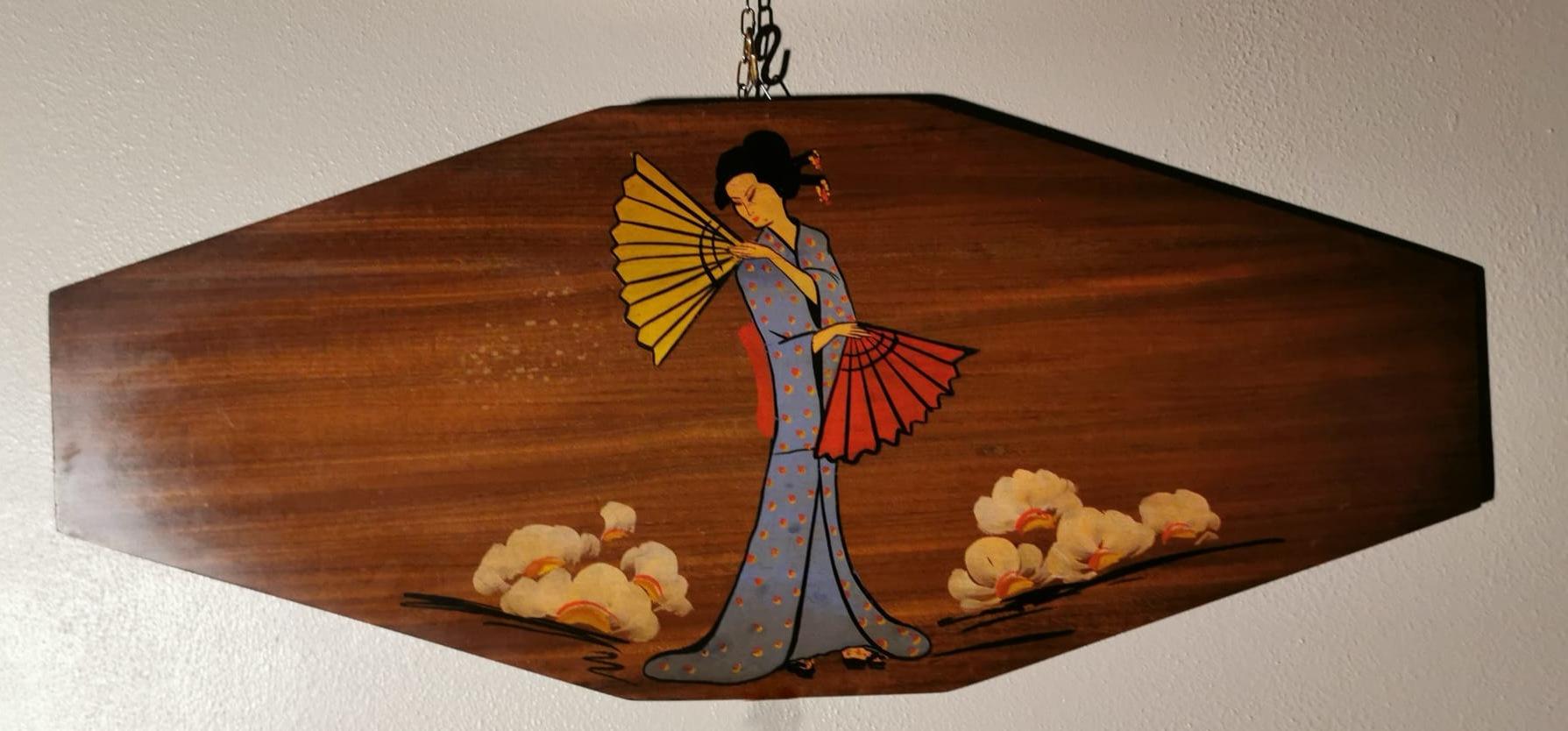 Danish Teak Wood Decorative Panels with Japanese Kimono Figures For Sale