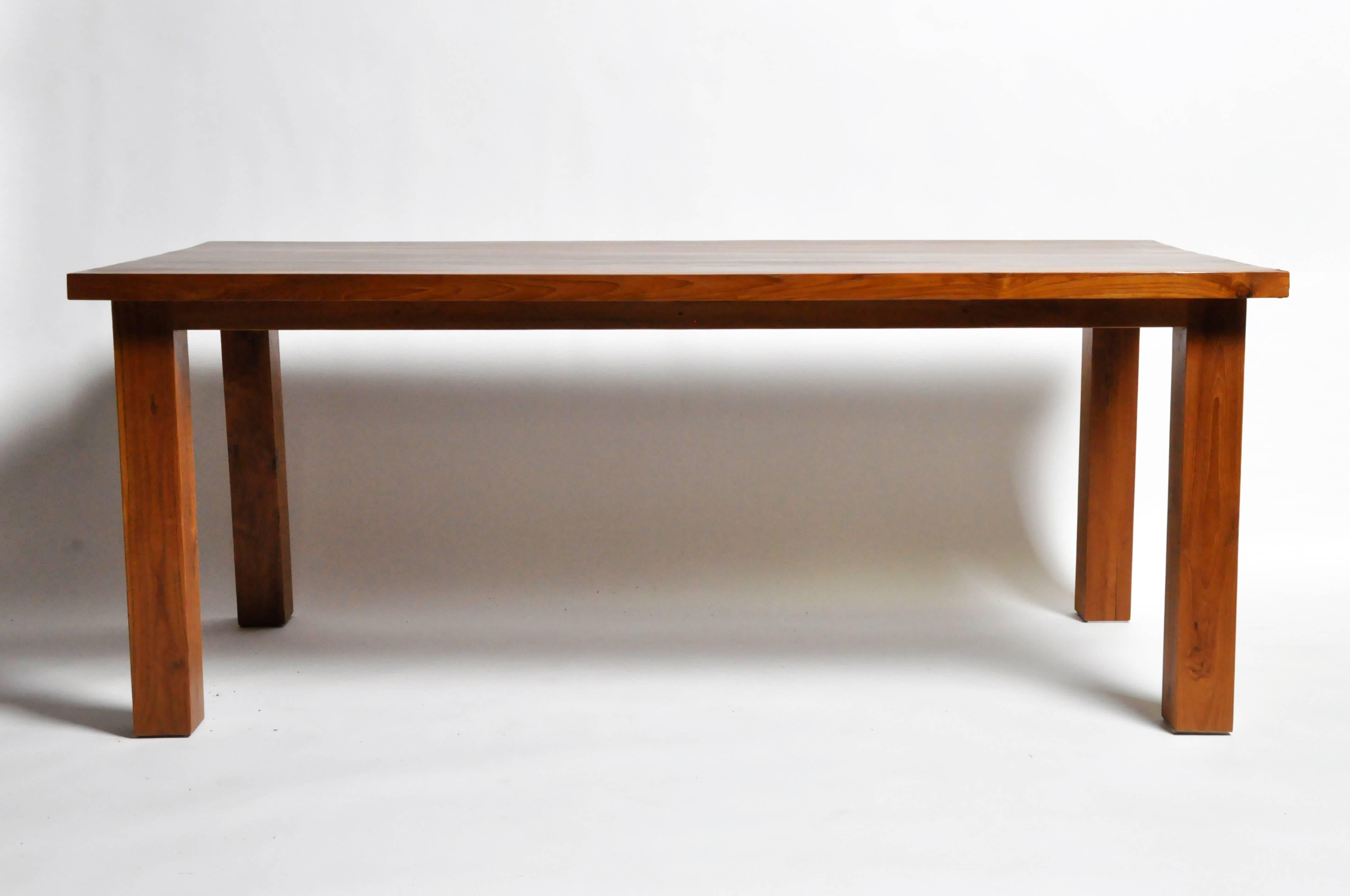 This newly made dining table is from Chiang Mai, Thailand and was made from teak wood. Strong and sturdy this table also has a natural insect repellent from the teak wood.