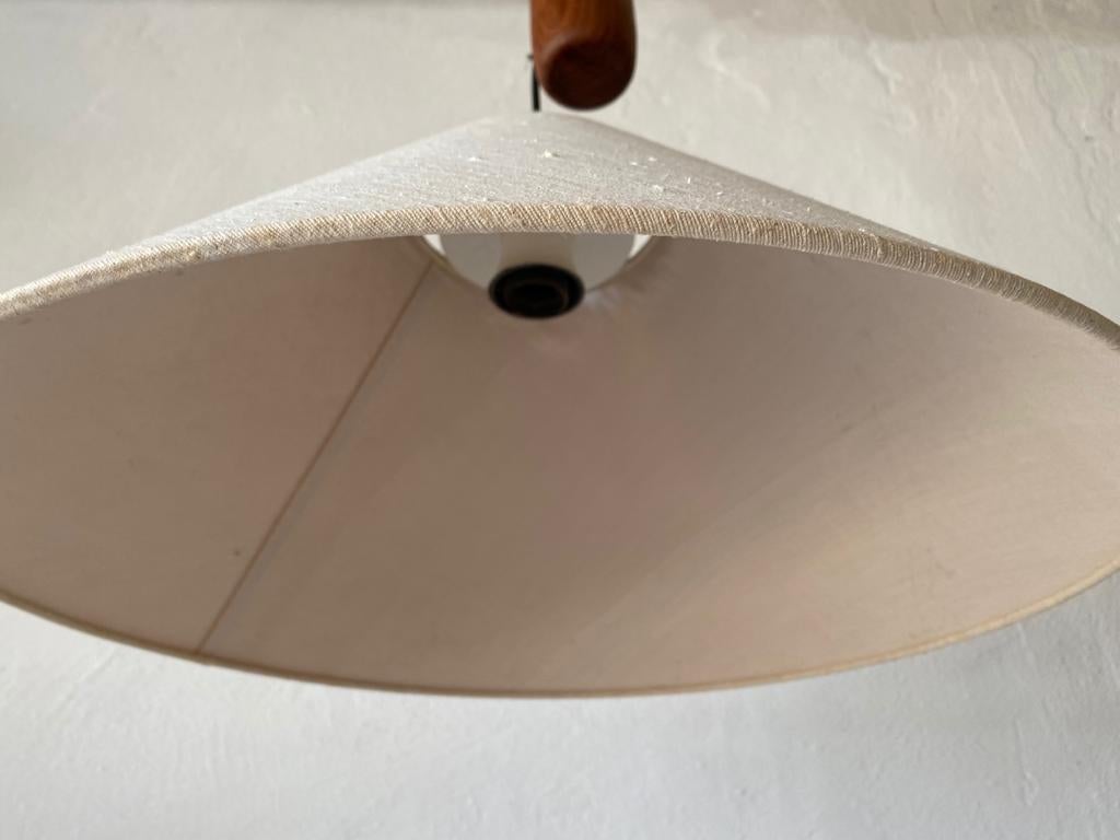Teak Wood & Fabric Shade Counterweight Pendant Lamp by Domus, 1980s, Italy 5