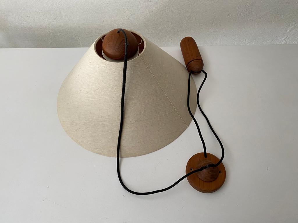 Teak Wood & Fabric Shade Counterweight Pendant Lamp by Domus, 1980s, Italy 6