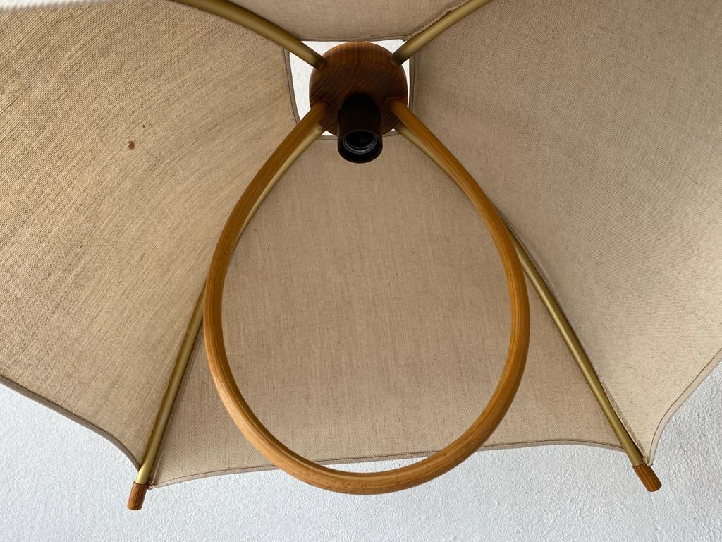 Teak Wood & Fabric Shade Counterweight Pendant Lamp by Domus, 1980s Italy 9