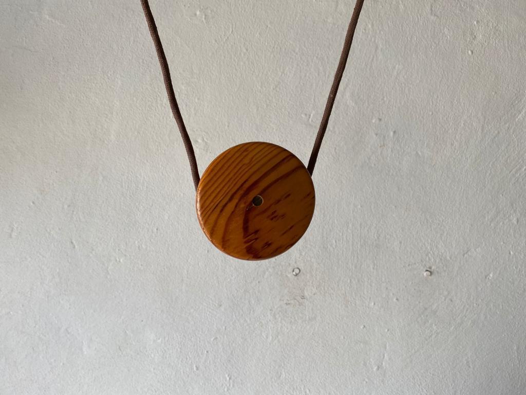 Teak Wood & Fabric Shade Counterweight Pendant Lamp by Domus, 1980s Italy 10