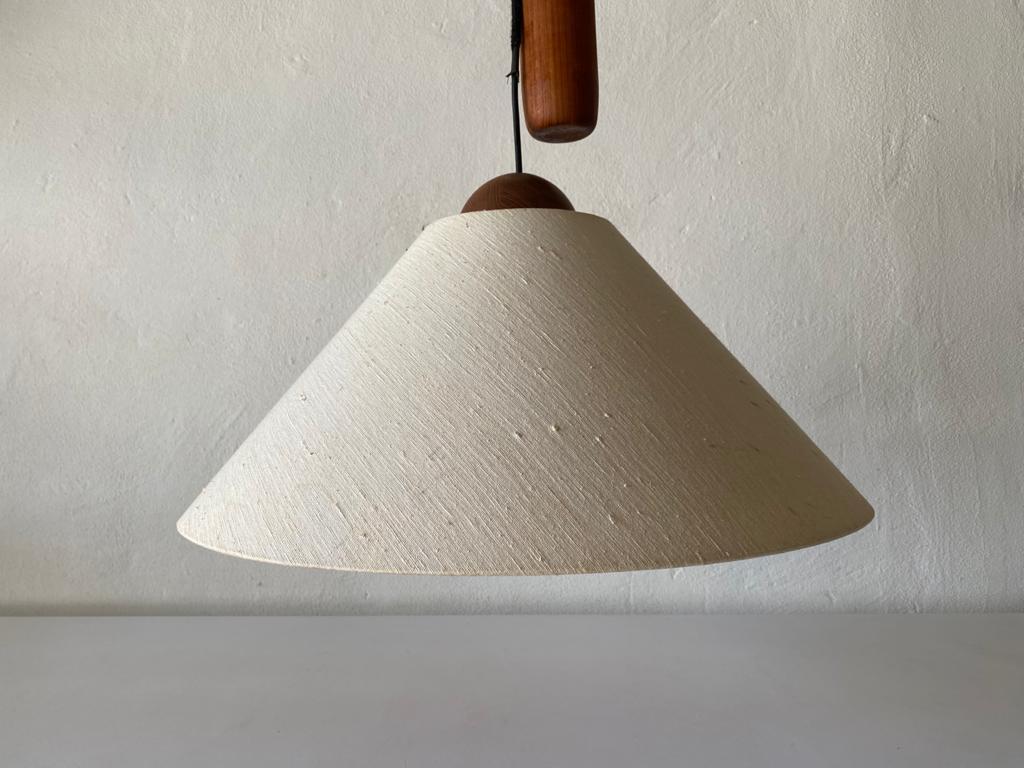 Teak Wood & Fabric Shade Counterweight Pendant Lamp by Domus, 1980s, Italy 3