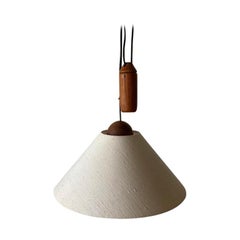 Teak Wood & Fabric Shade Counterweight Pendant Lamp by Domus, 1980s, Italy