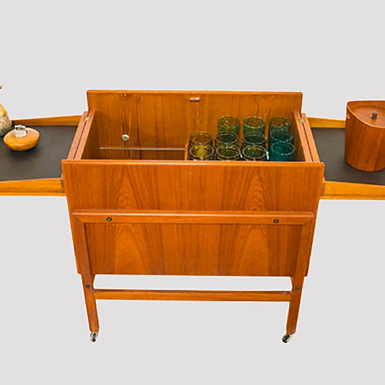 Danish Teak Wood Folding Bar Cabinet by Andreas Hansen Mid-Century Modern For Sale
