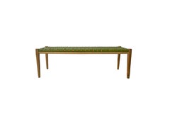 Teak Wood Framed Bench, with Woven Leather Seat