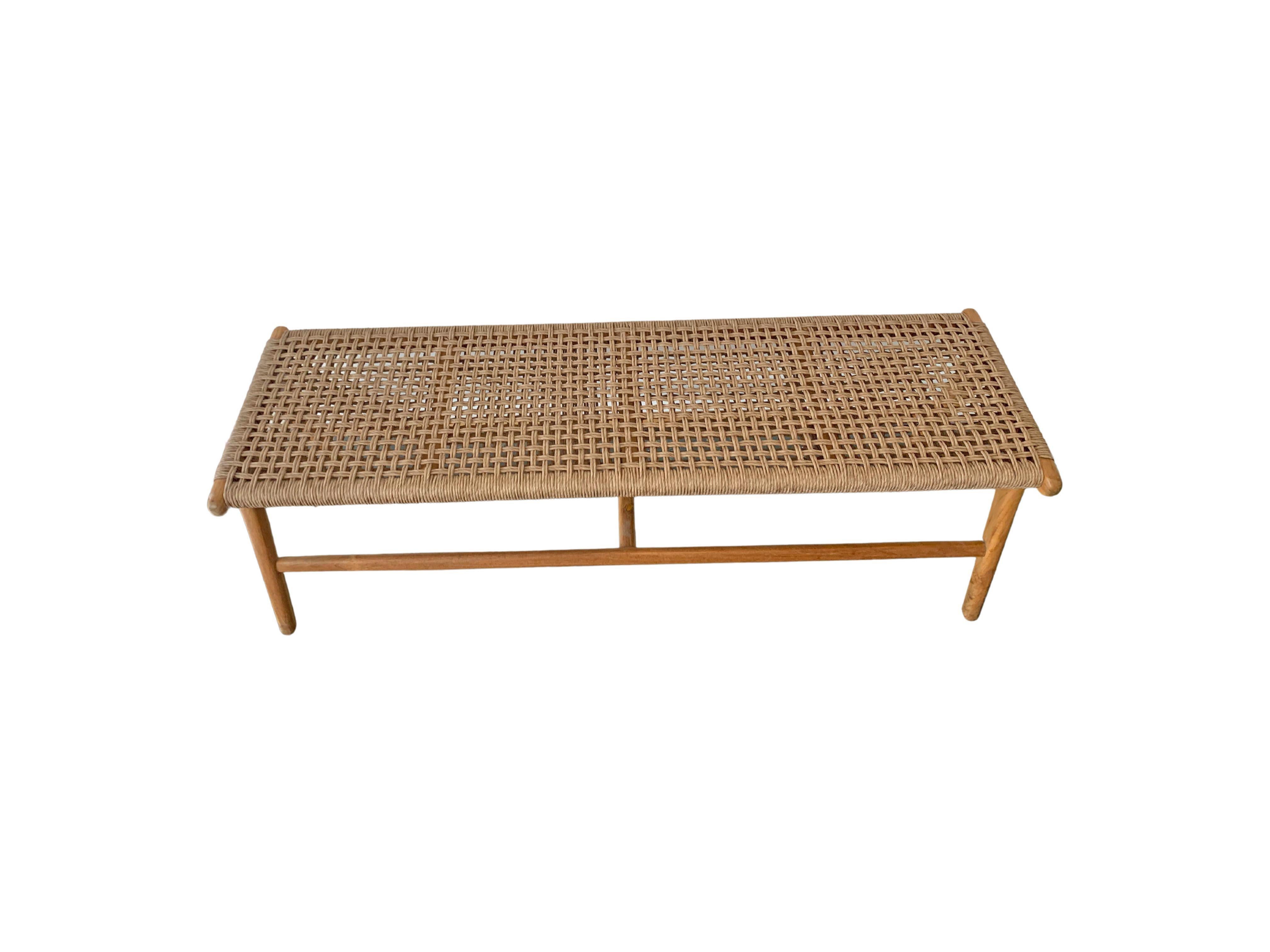 Indonesian Teak Wood Framed Bench, with Woven Synthetic Rattan Seat For Sale