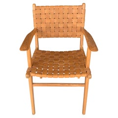 Teak Wood Framed Chair, with Woven Leather Seat 