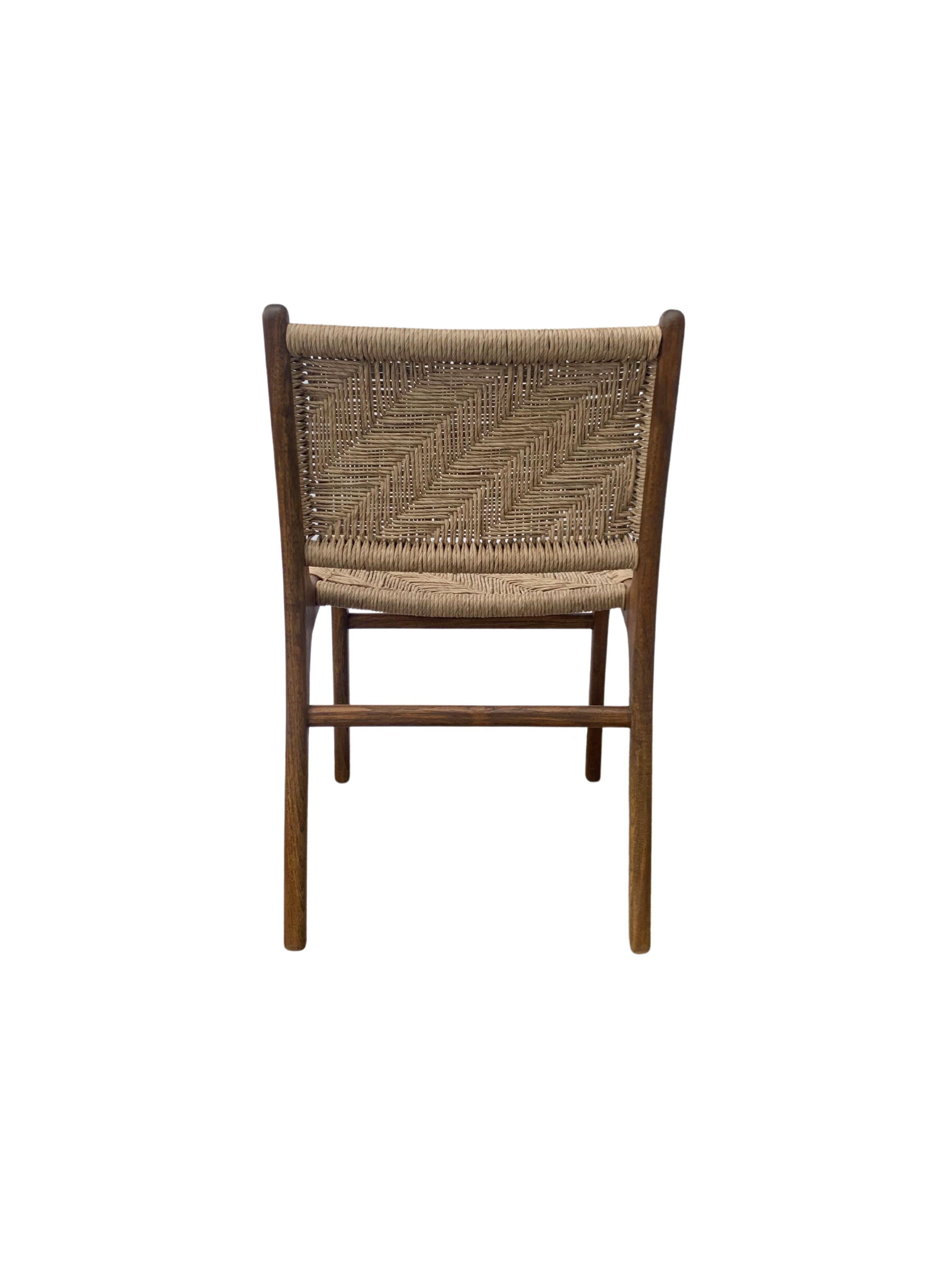Teak Wood Framed Chair with Woven Synthetic Rattan Seat, Dark Wood Finish In New Condition In Jimbaran, Bali