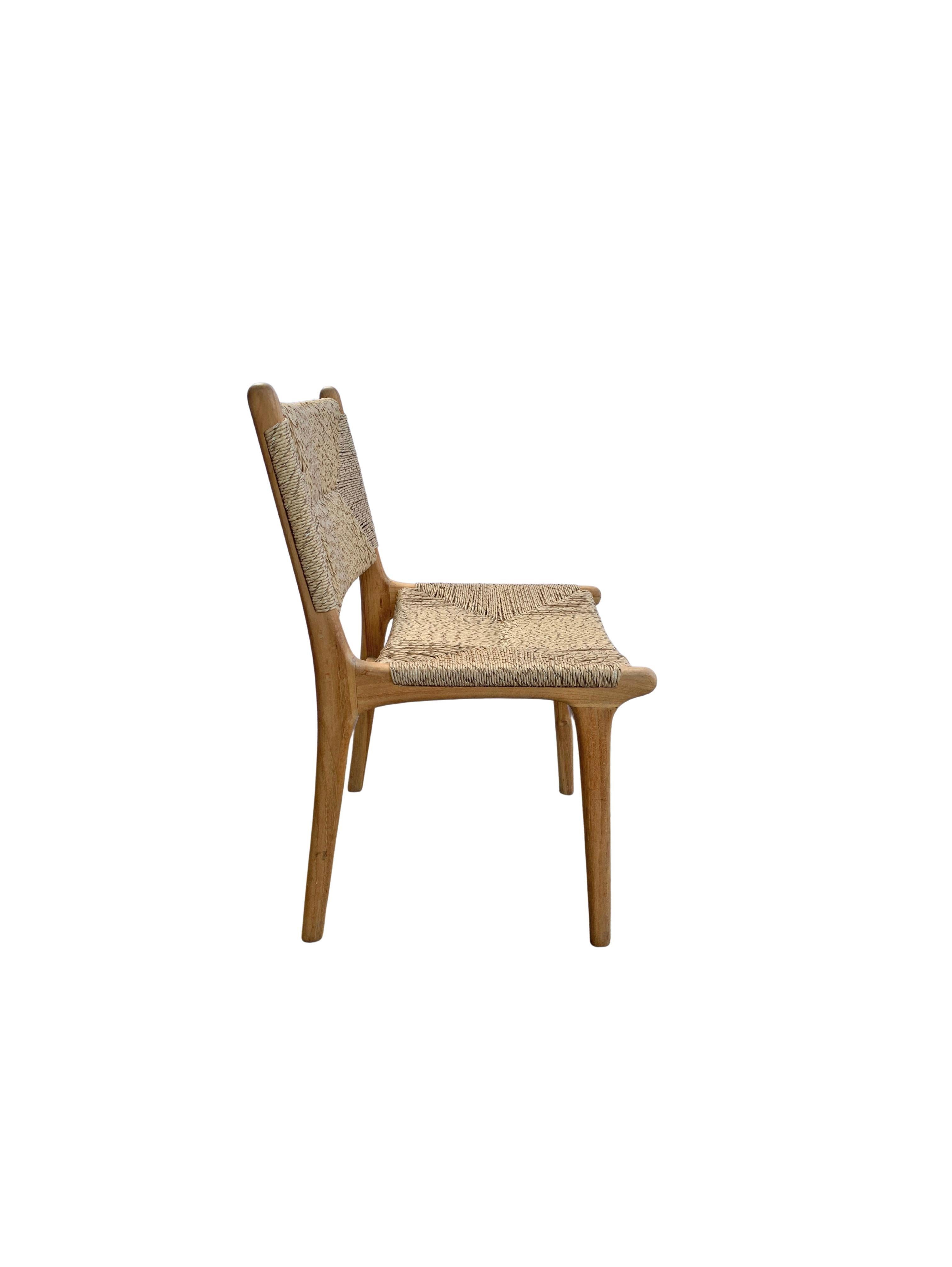 Modern Teak Wood Framed Chair with Woven Synthetic Rattan Seat