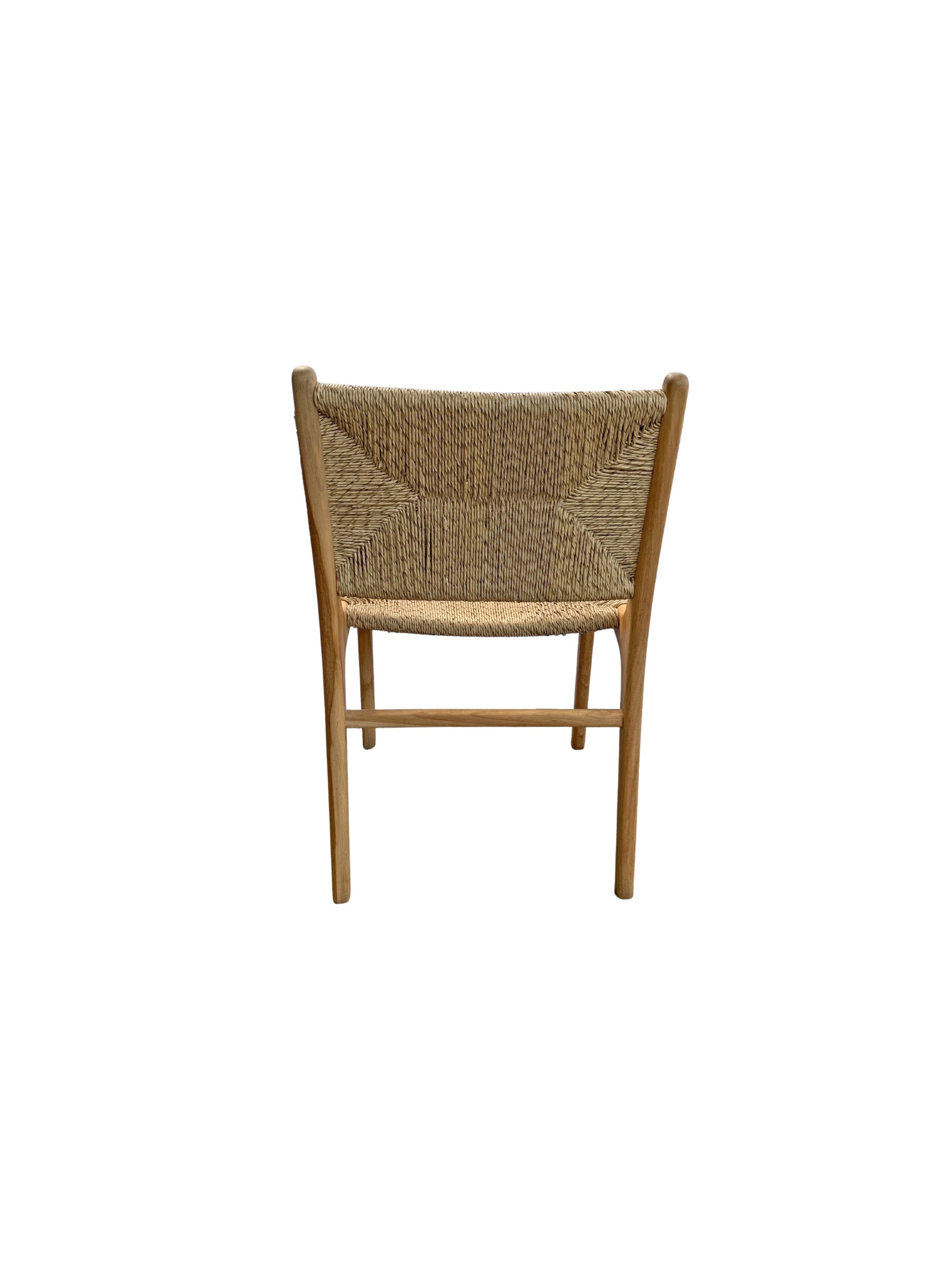 Indonesian Teak Wood Framed Chair with Woven Synthetic Rattan Seat