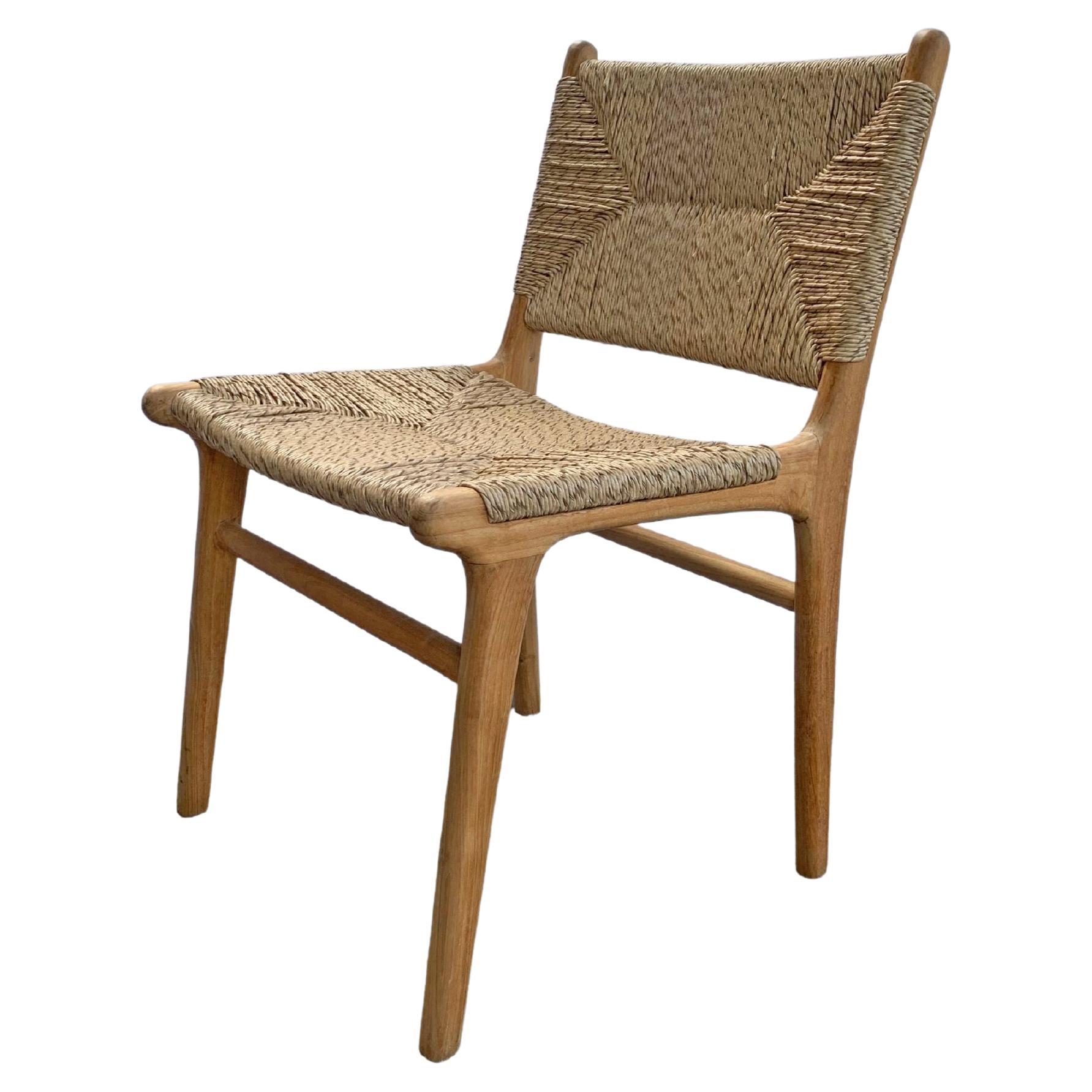 Teak Wood Framed Chair with Woven Synthetic Rattan Seat