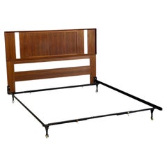 Teak Wood Headboard by Falster Sleek Geometric Queen Bedframe Denmark MCM 1960s