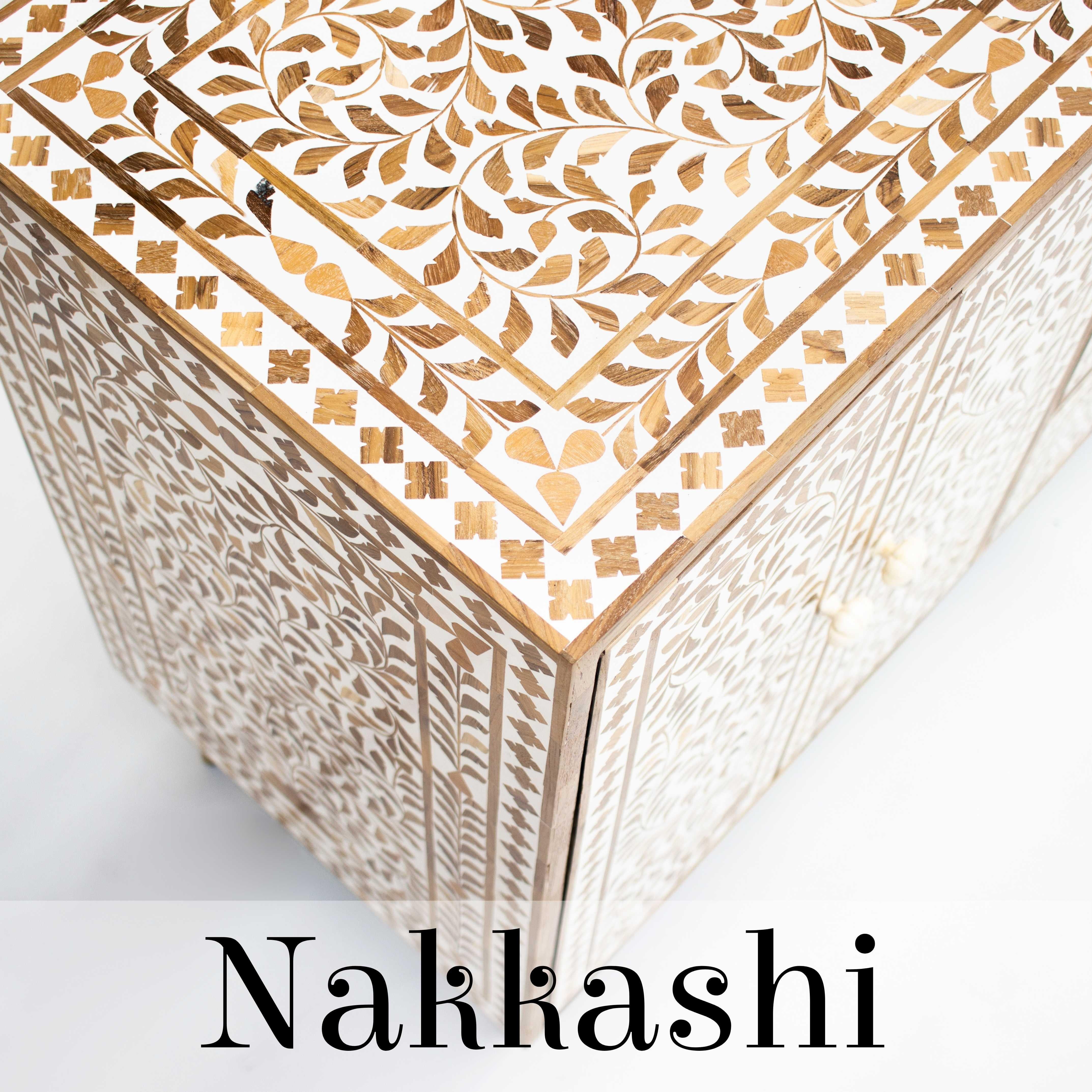 Introducing the exquisite Teak Wood Inlay Cabinet, handcrafted using the traditional method of inlay furniture making. This stunning piece features intricate teak wood pieces, which are skillfully arranged to form intricate patterns. With its ornate