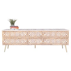 Teak Wood Inlay Low-Profile Media Console with Cord Escapes by House of Jaipur