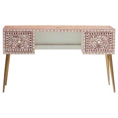 Teak Wood Inlay Work Desk – Floral Vine Pattern by House of Jaipur