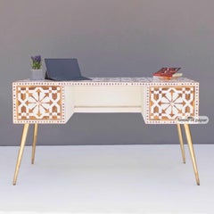 Teak Wood Inlay Work Desk - Moroccan Star Pattern by House of Jaipur