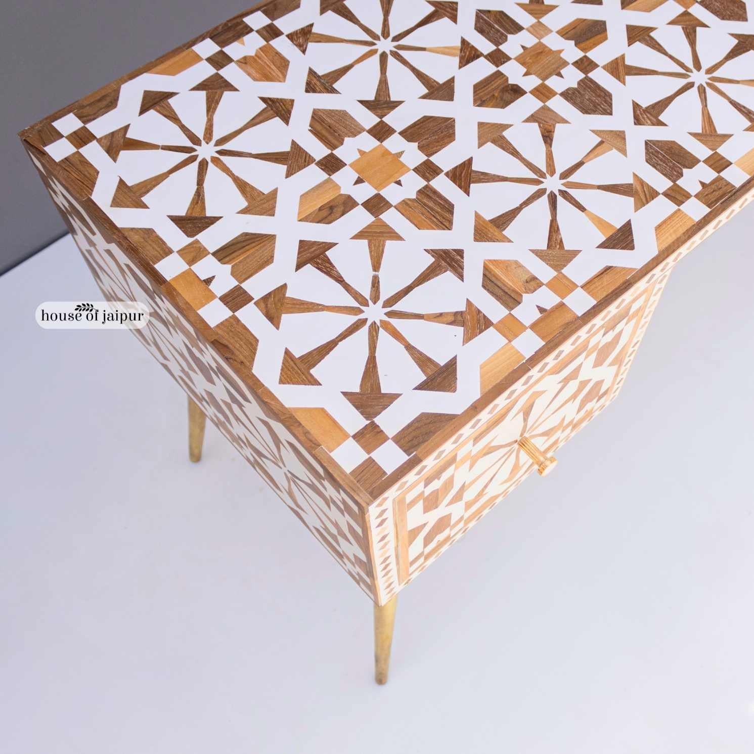 Agra Teak Wood Inlay Work Desk - Moroccan Star Pattern by House of Jaipur in vendita