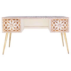 Teak Wood Inlay Work Desk - Moroccan Star Pattern by House of Jaipur