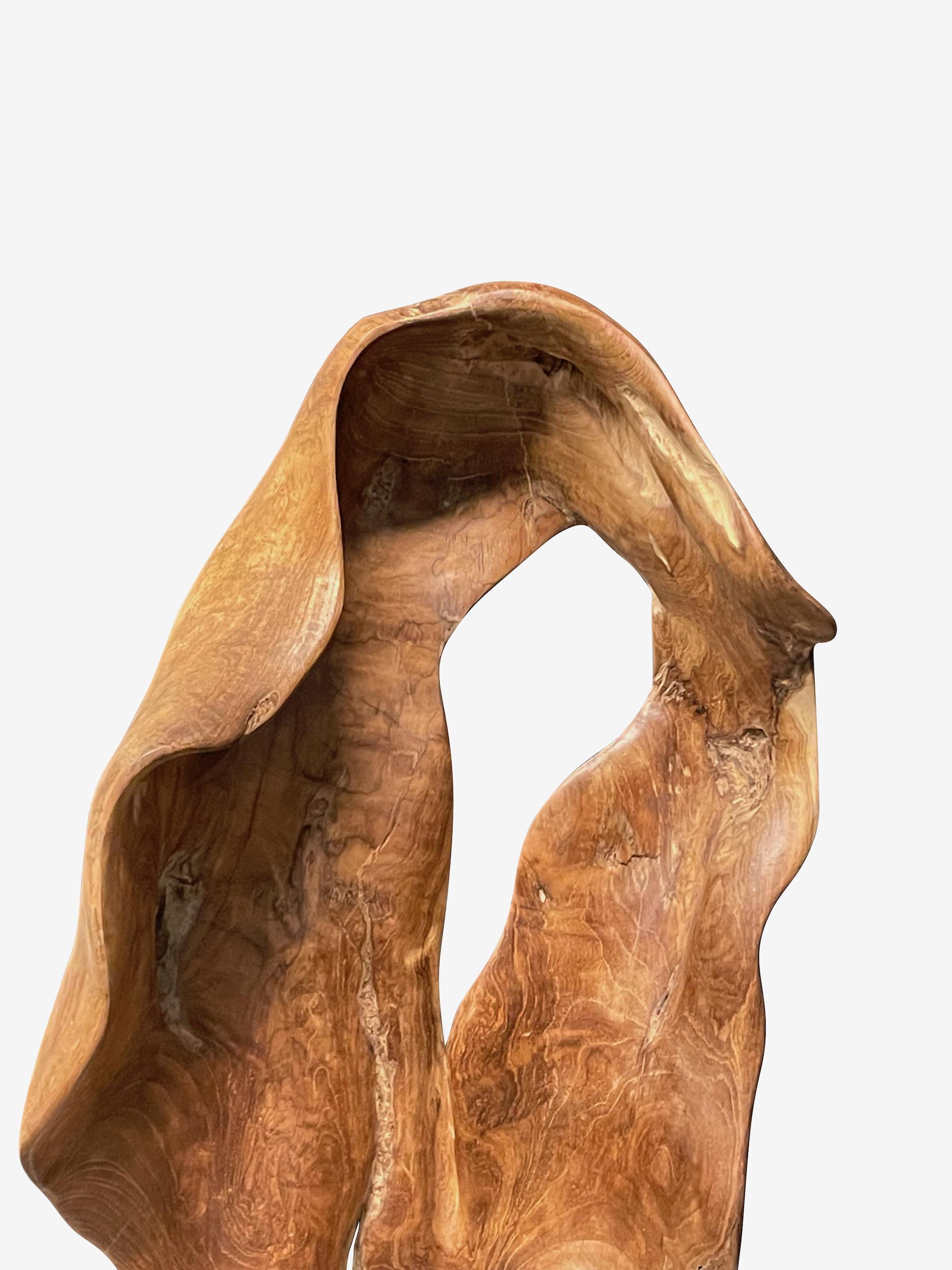 Contemporary Indonesian teak sculpture on stand.
Free form organic shapel.
Stand measures 12