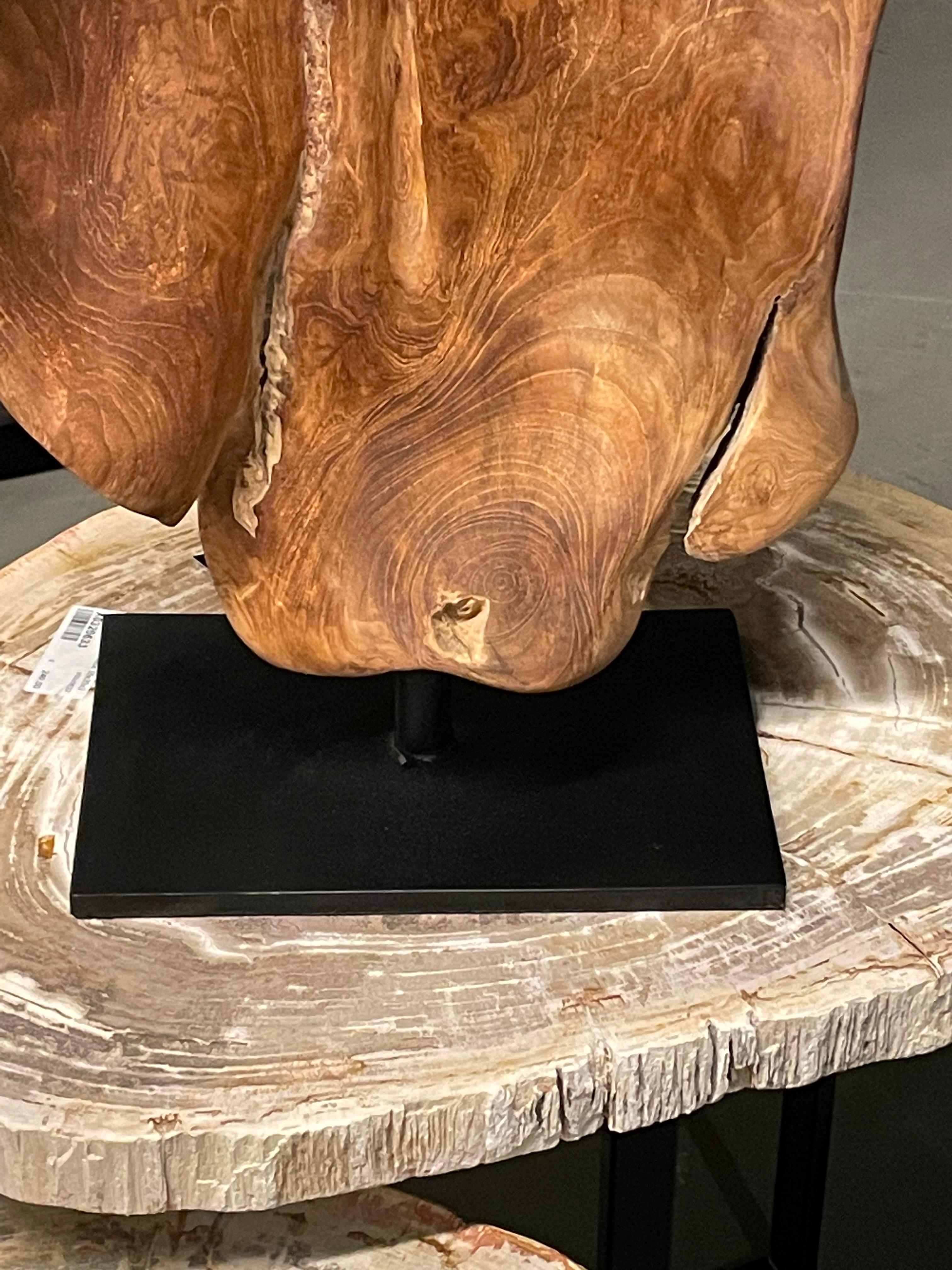 Teak Wood Organic Shape Sculpture on Stand, Indonesia, Contemporary In New Condition In New York, NY