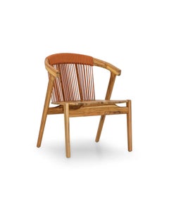 Silla de comedor de exterior de madera de teca con respaldo de cuerda tejida Asientos modernos de lujo para patio