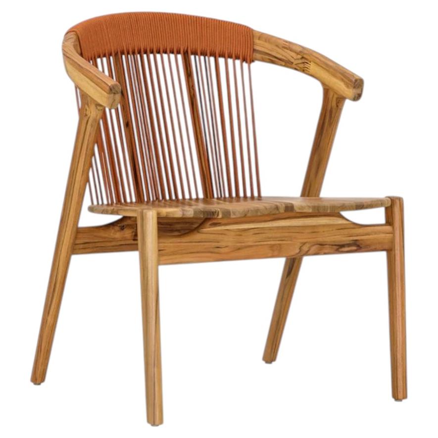 Teak Wood Outdoor Dining Chair with Woven Rope Back Modern Luxury Patio Seating For Sale
