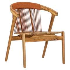 Silla de comedor de exterior de madera de teca con respaldo de cuerda tejida Asientos modernos de lujo para patio