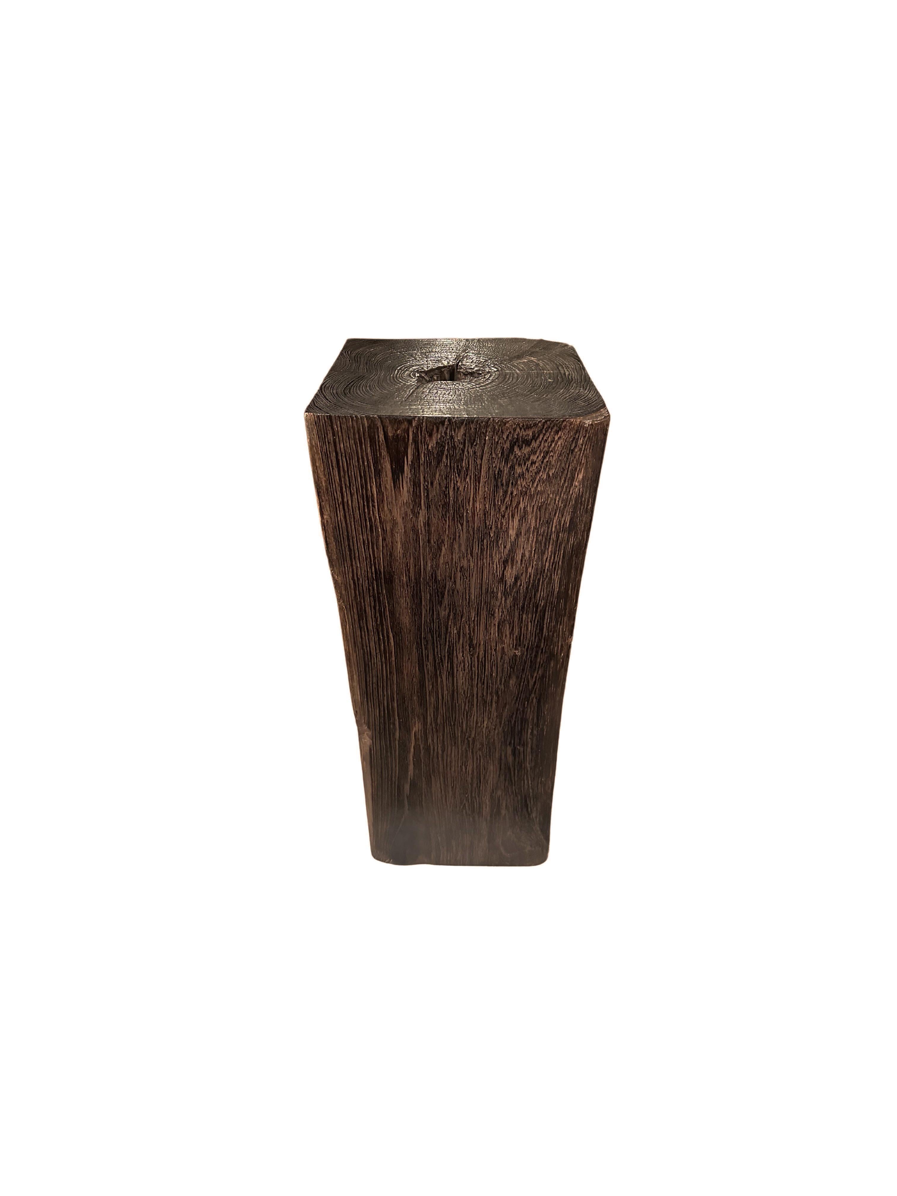Indonesian Teak Wood Pedestal Burnt Finish Stunning Wood Textures, Modern Organic For Sale