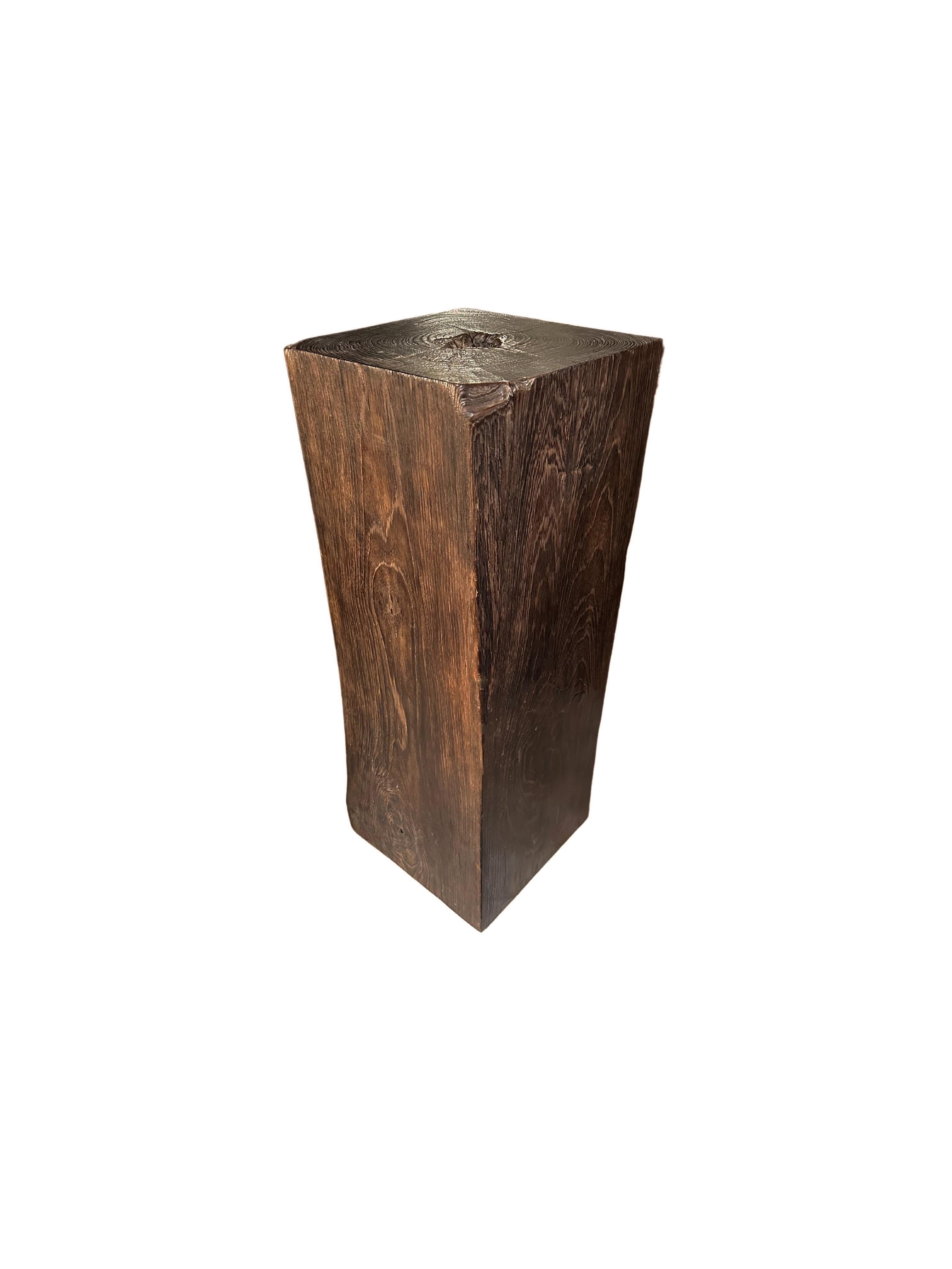 Contemporary Teak Wood Pedestal Burnt Finish Stunning Wood Textures, Modern Organic For Sale