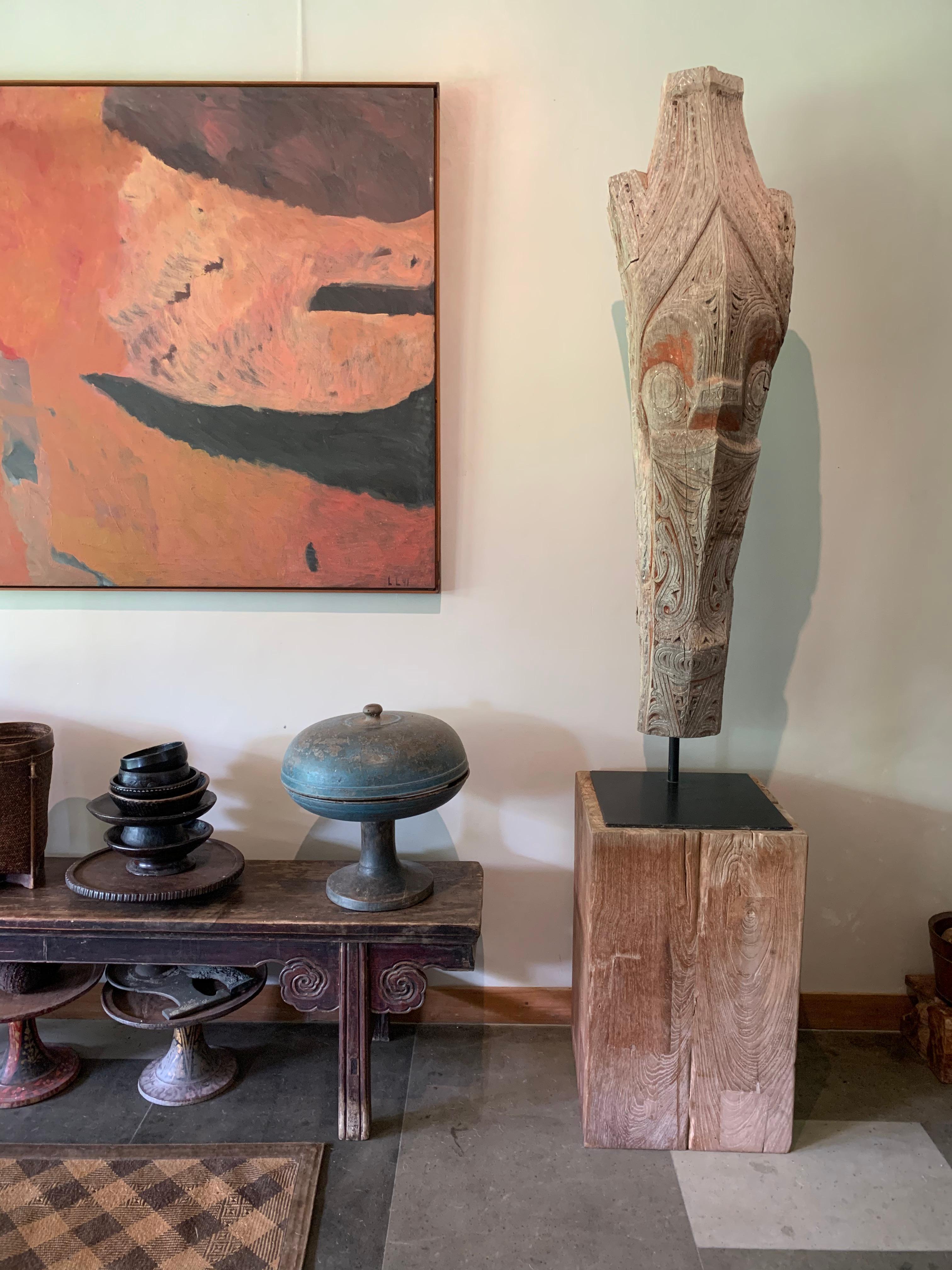 Teak Wood Pedestal Crafted in Java, Indonesia In Good Condition For Sale In Jimbaran, Bali
