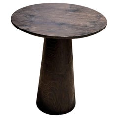 Mesa Auxiliar Redonda de Madera de Teca, Texturas Impresionantes, Moderna y Orgánica, Acabado Quemado