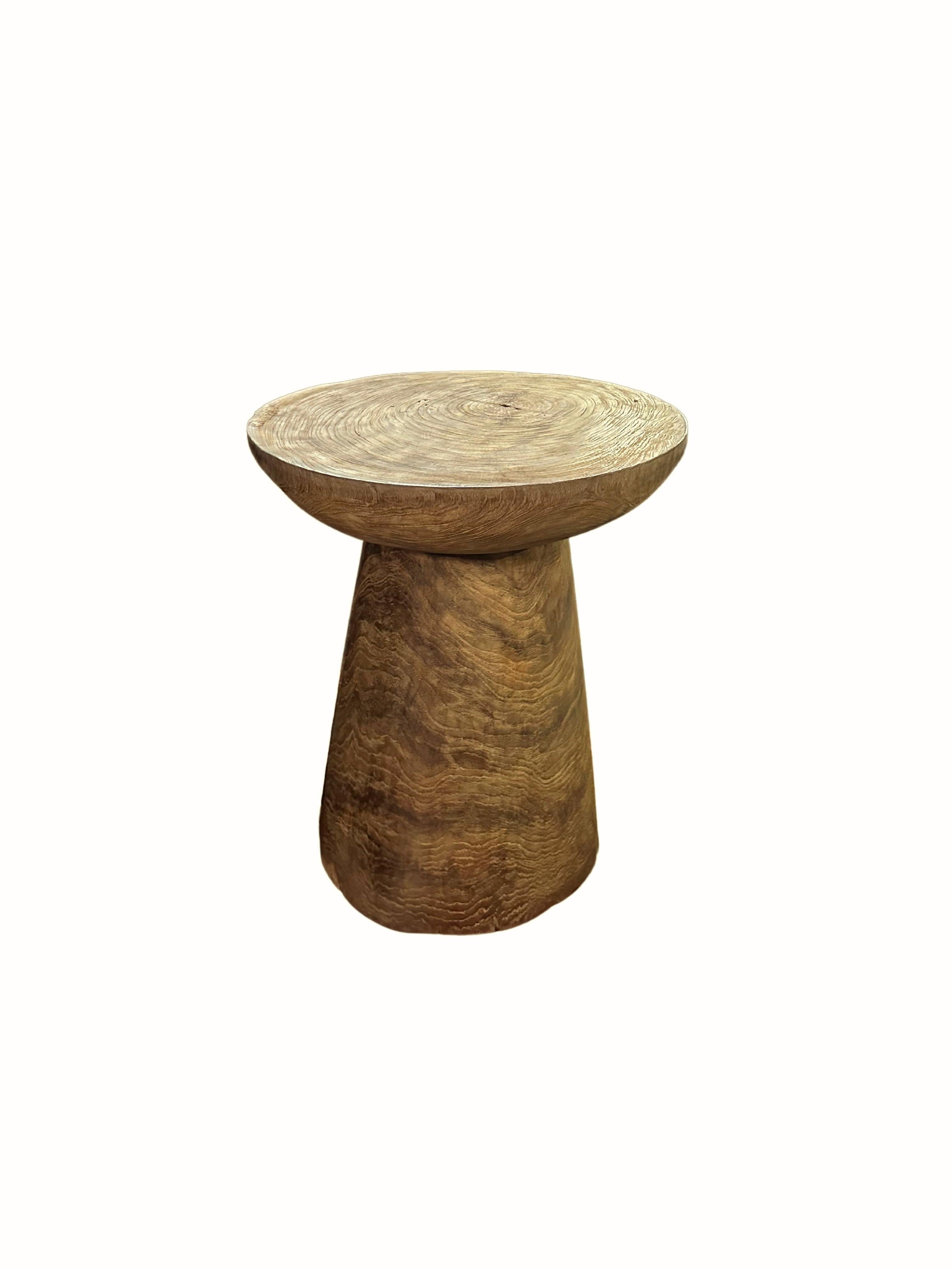 Organic Modern Teak Wood Round Side Table, Stunning Textures, Modern Organic For Sale