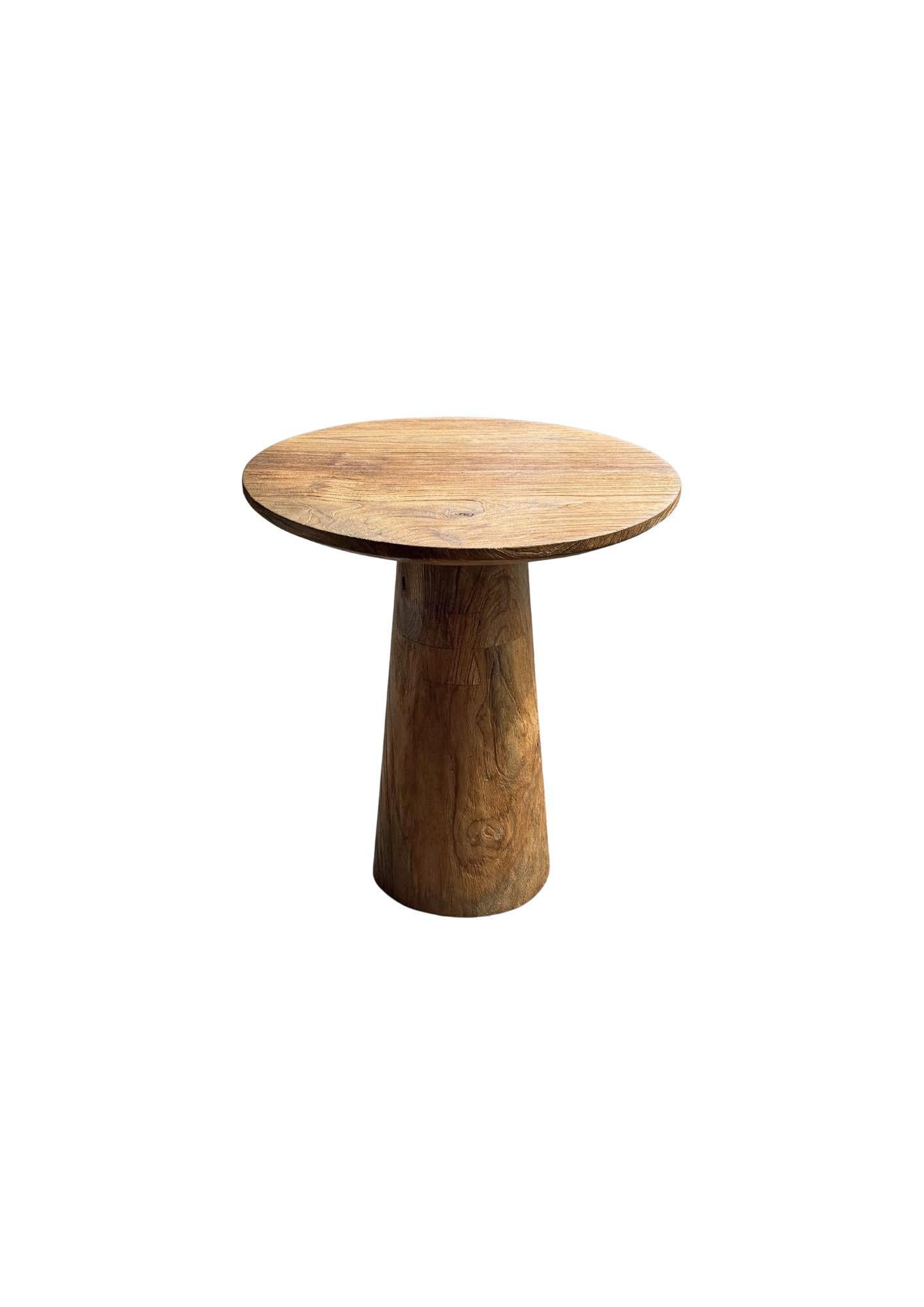 Organic Modern Teak Wood Round Side Table, Stunning Textures, Modern Organic For Sale