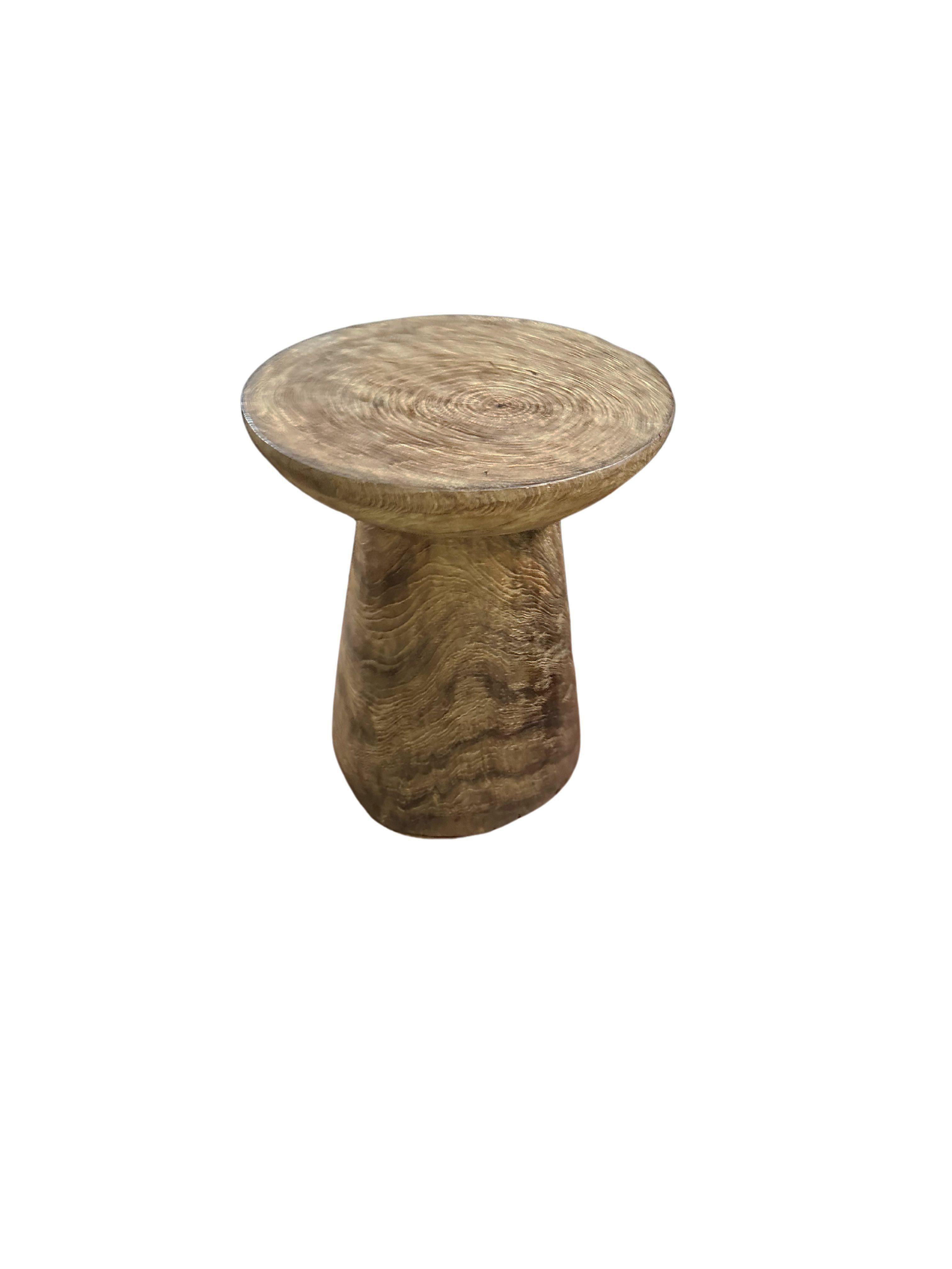 Indonesian Teak Wood Round Side Table, Stunning Textures, Modern Organic For Sale