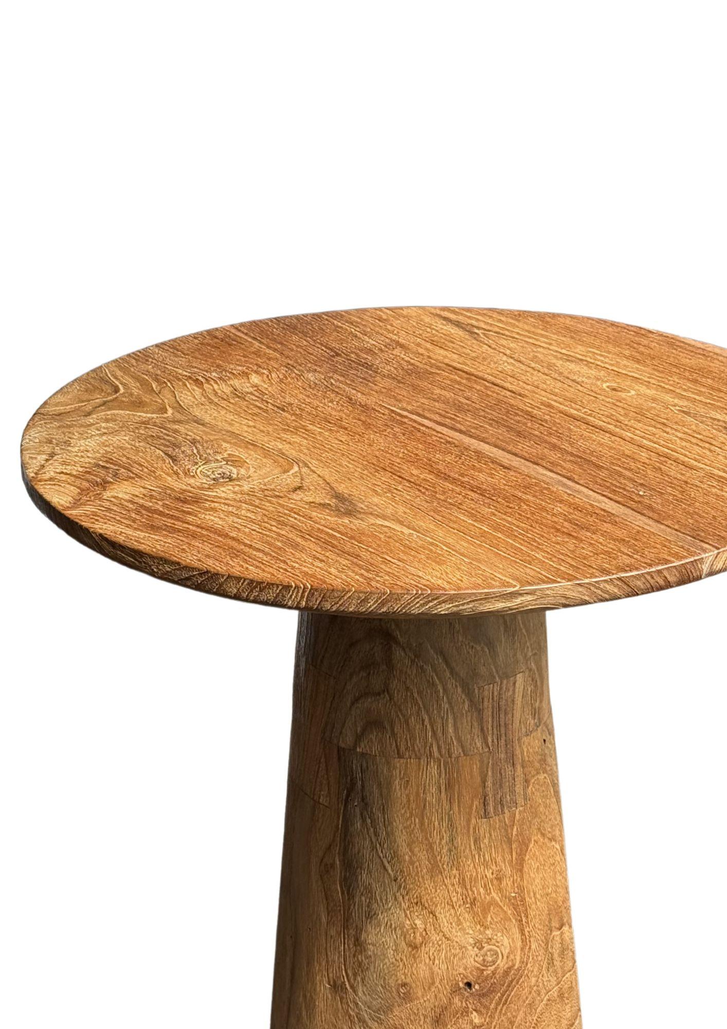 Indonesian Teak Wood Round Side Table, Stunning Textures, Modern Organic For Sale