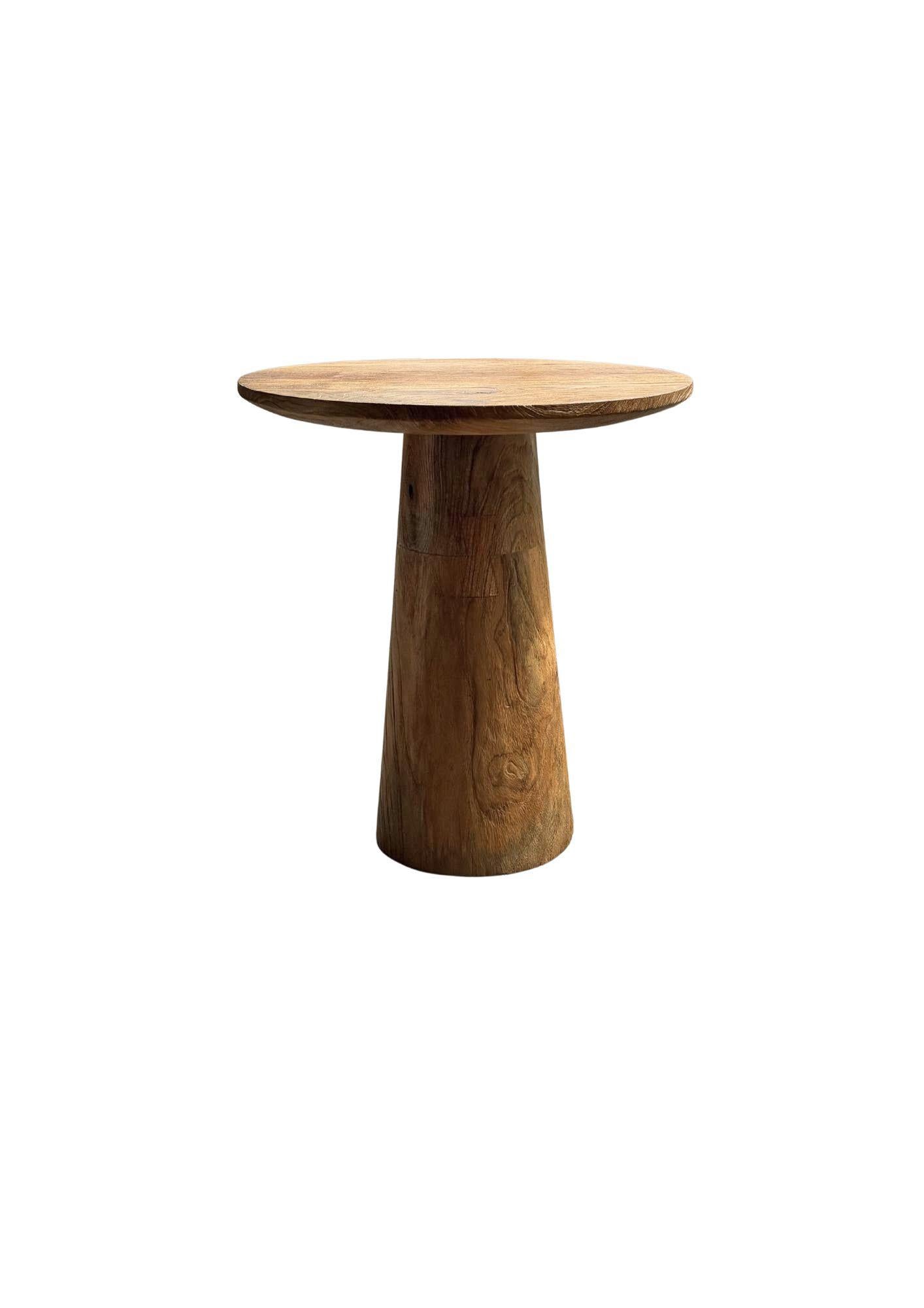 Hand-Crafted Teak Wood Round Side Table, Stunning Textures, Modern Organic For Sale