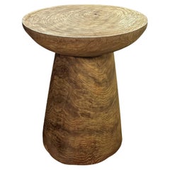 Teak Wood Round Side Table, Stunning Textures, Modern Organic