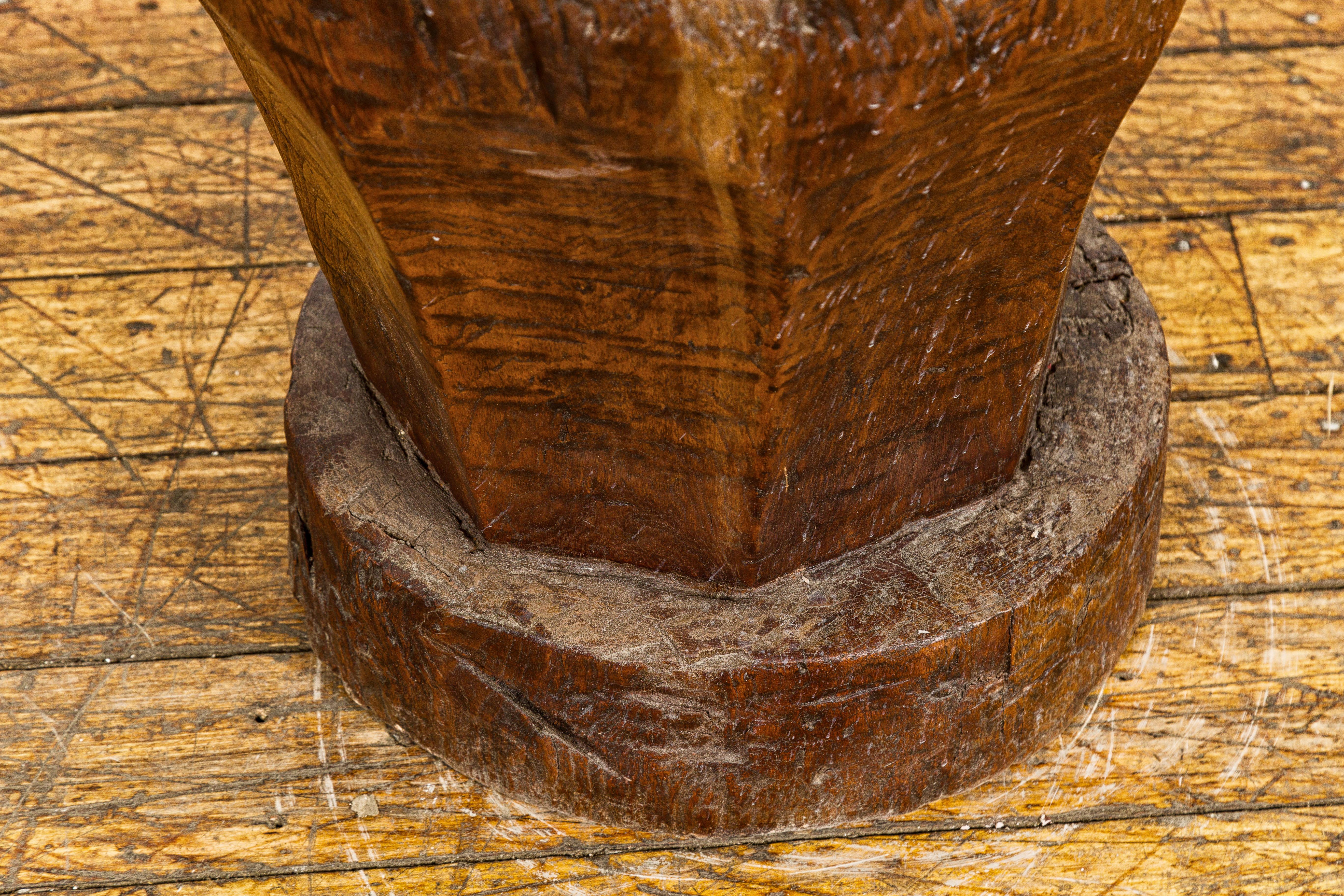 Teak Wood Rustic Mortar Urn Repurposed as an Antique Planter, 19th Century For Sale 8
