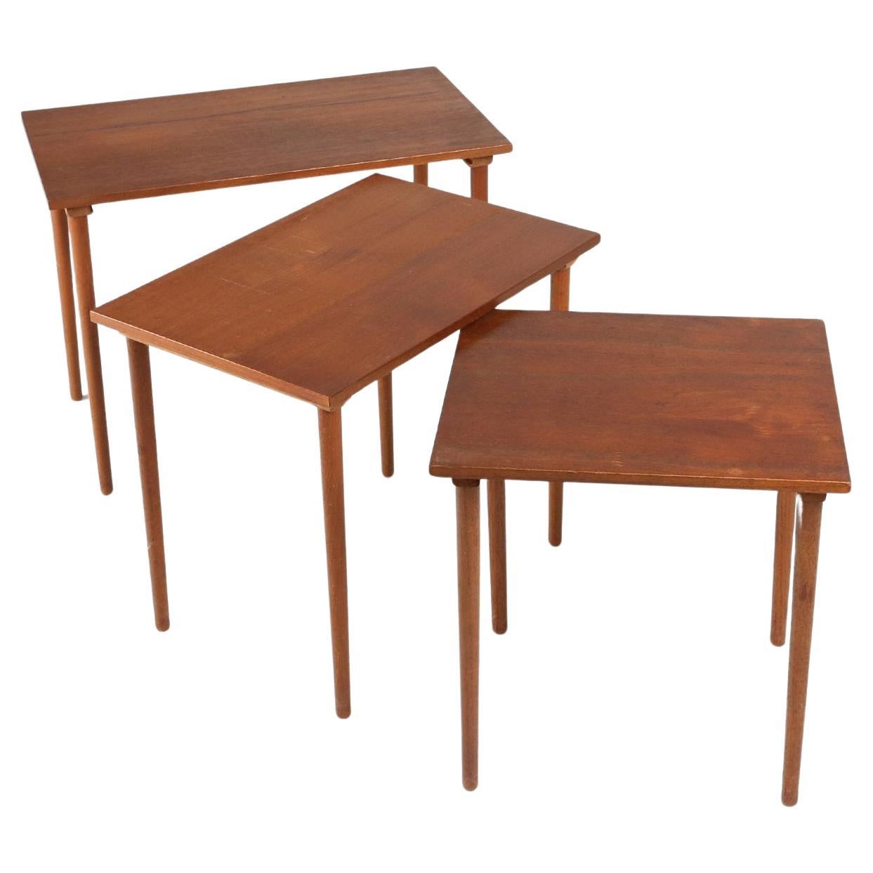 Teak wood scandinavian nesting tables, set of 3 Denmark, 1960s