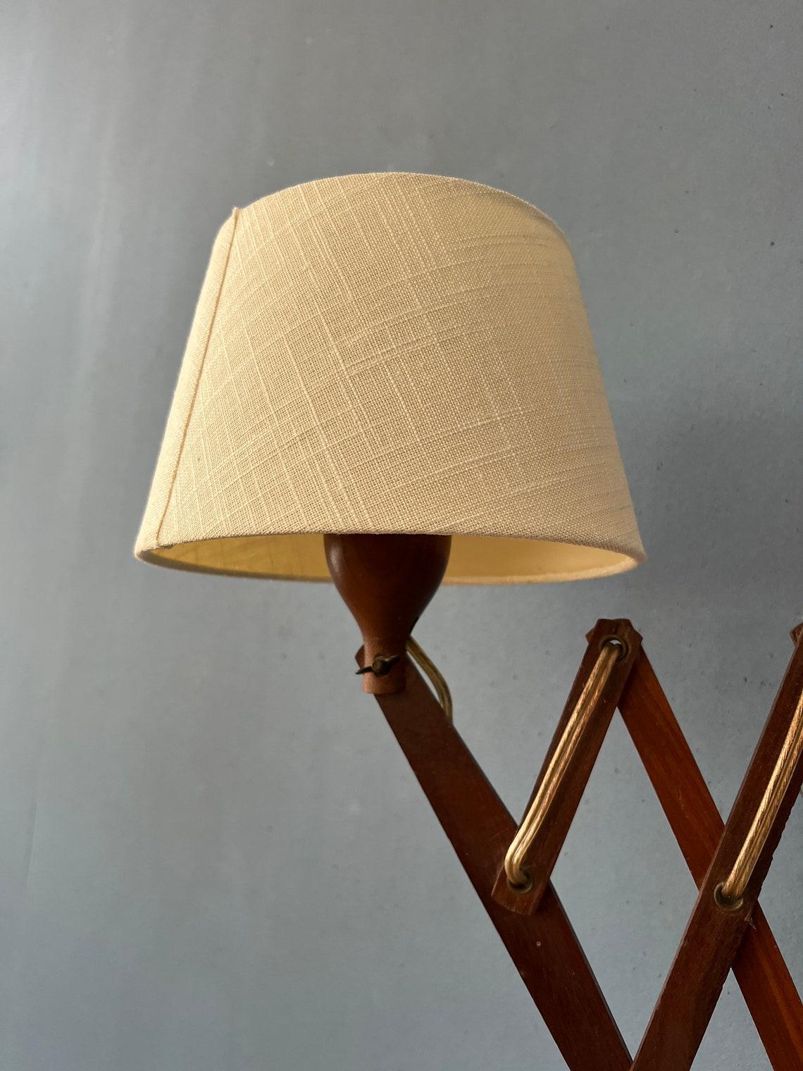 Teak Wood Scissor Wall Lamp with Beige Shade, 1970s For Sale 2