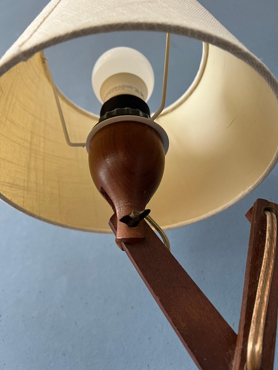Teak Wood Scissor Wall Lamp with Beige Shade, 1970s For Sale 4